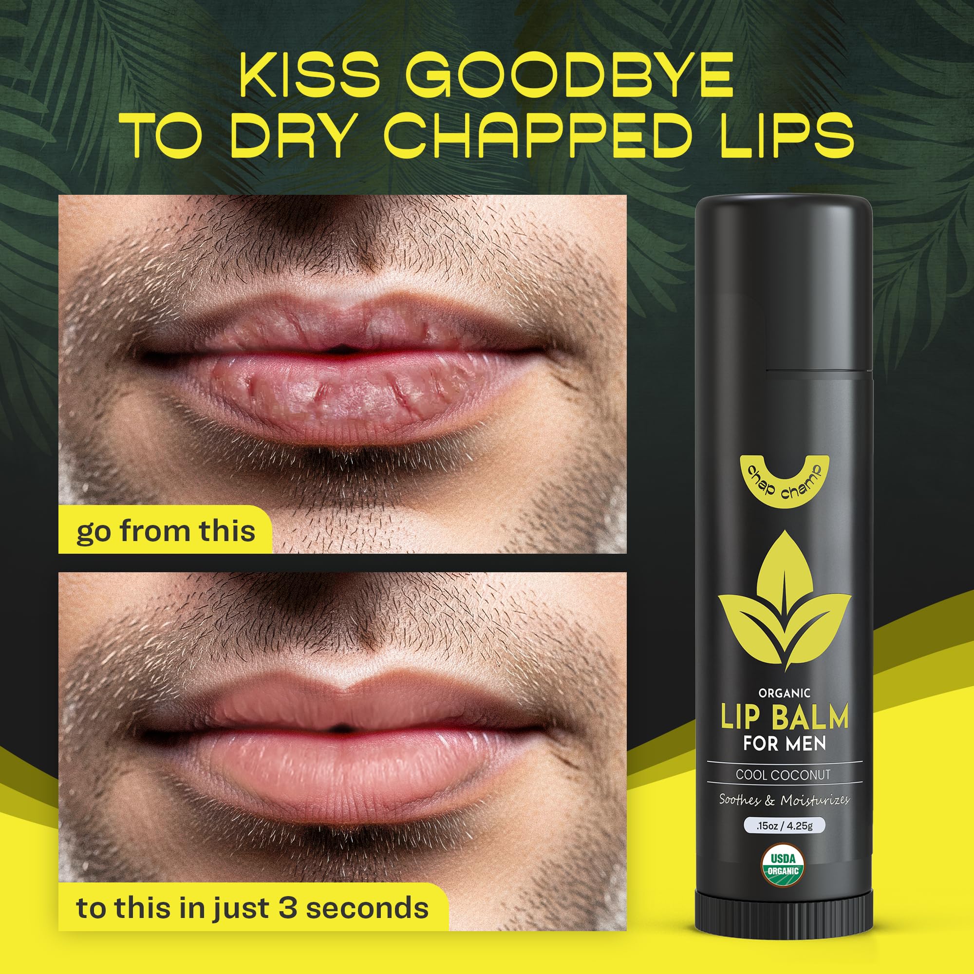 ChapChamp balsamo labial para hombres con vainilla, hidratacion duradera.