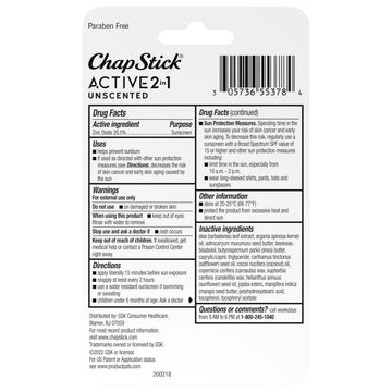 Envase portátil de ChapStick Active 2 en 1 para bolsillos.