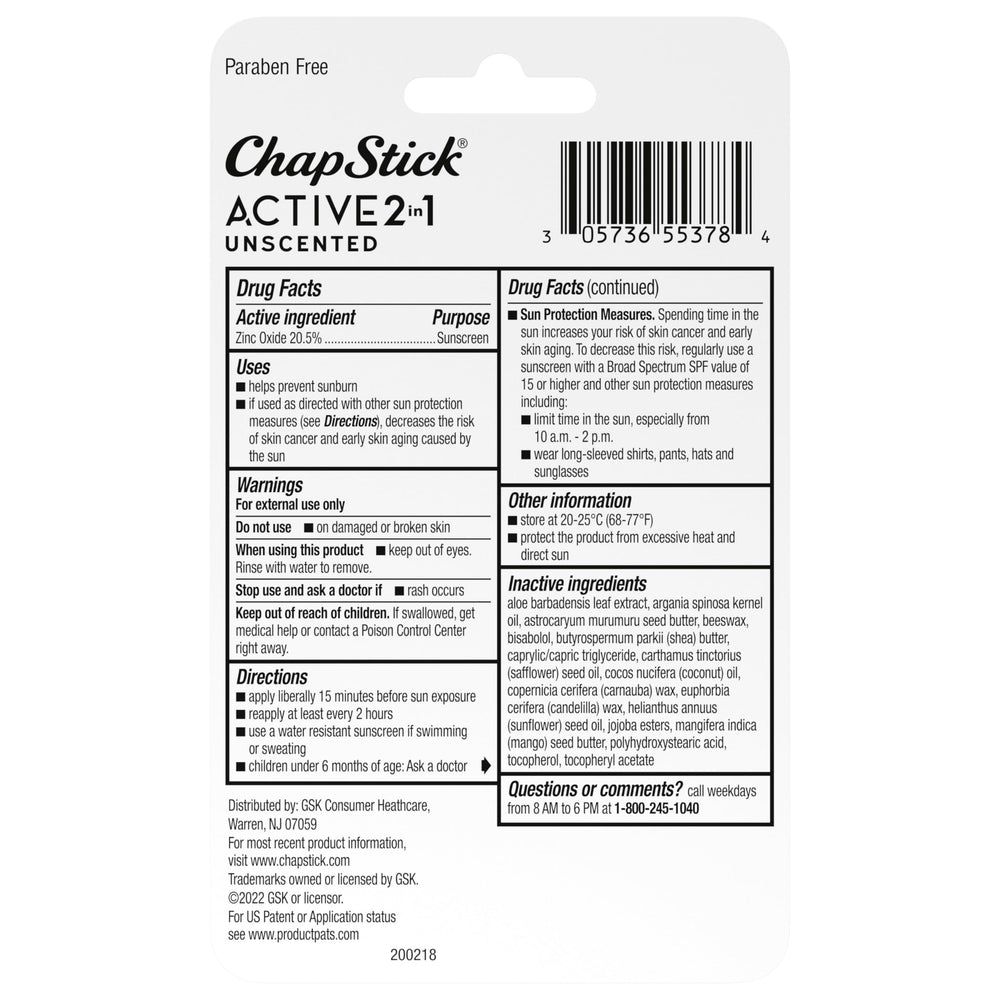 Envase portátil de ChapStick Active 2 en 1 para bolsillos.