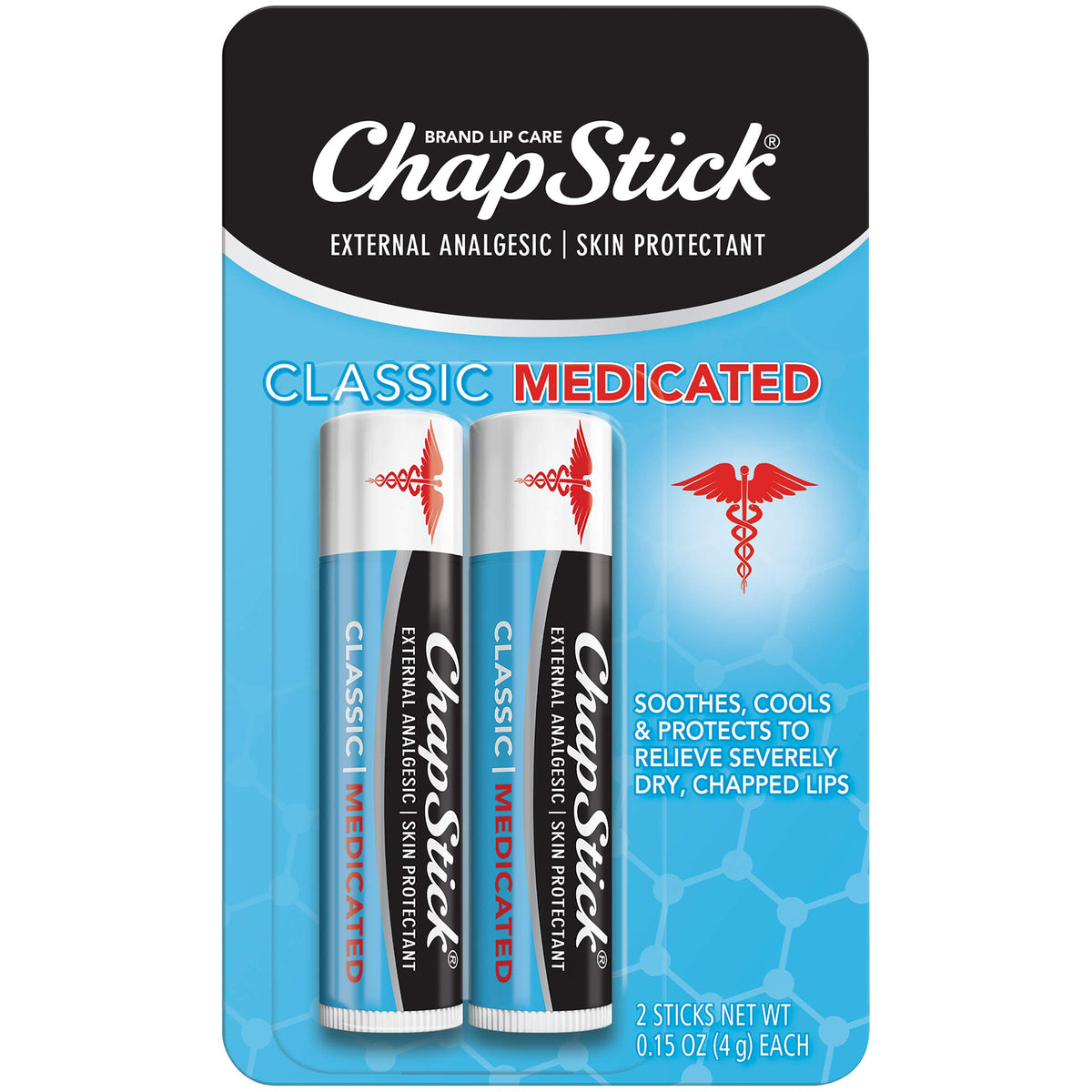 ChapStick Classic Medicado, tubo labial, alivio rápido para labios agrietados.