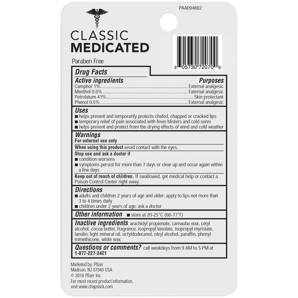 ChapStick Classic Medicado, ideal para cualquier estación, sensación refrescante.