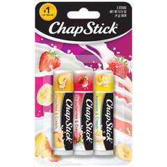 ChapStick bálsamo labial durazno crema, empaque de tres piezas para uso diario.