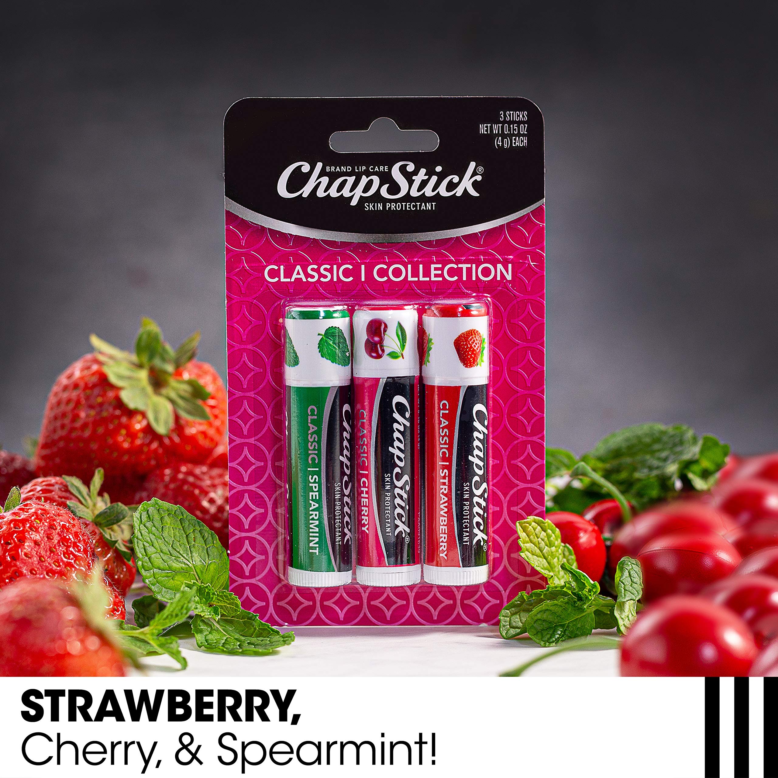 Set de tres balsamo labial ChapStick en empaque listo para viaje