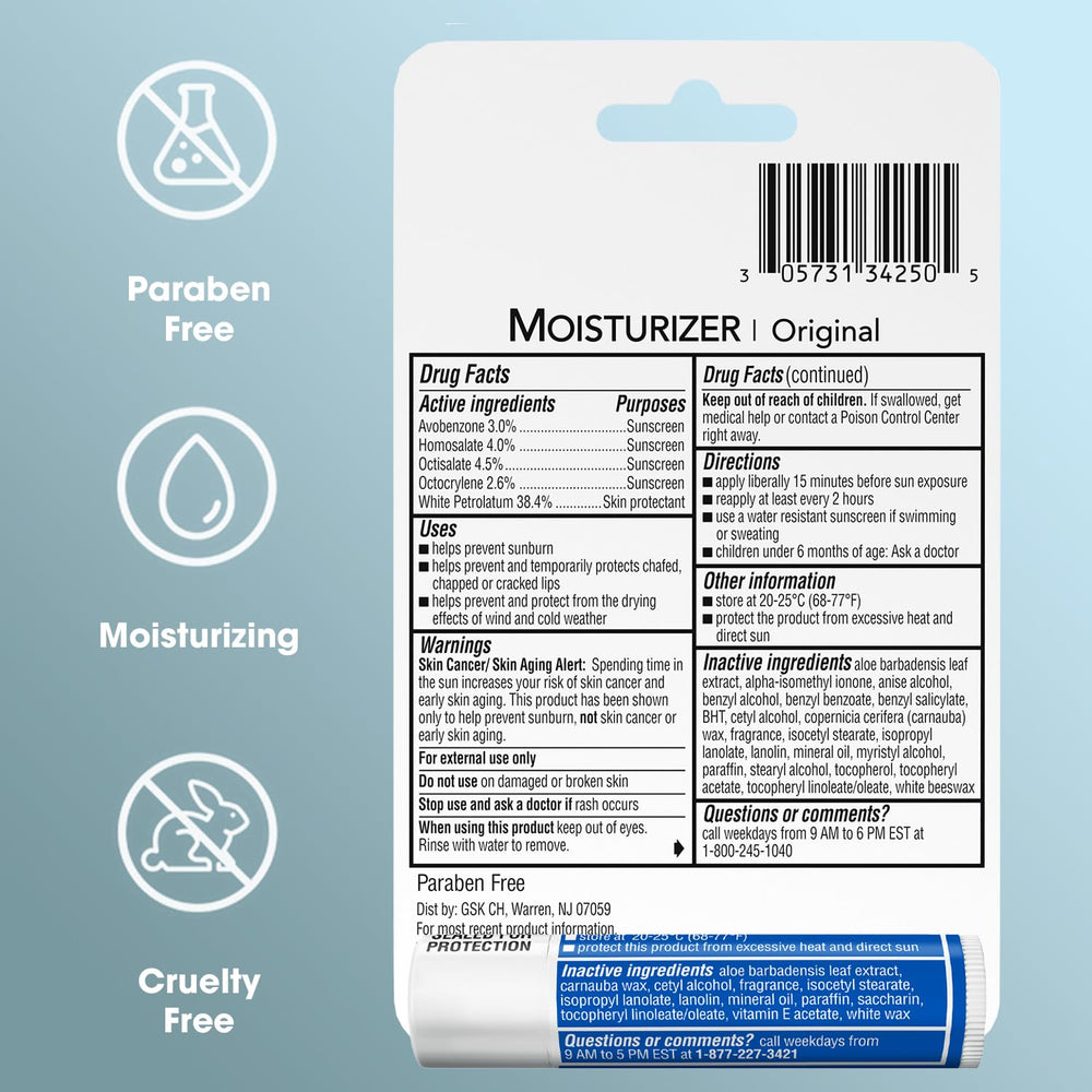 ChapStick Moisturizer 2-in-1 lipcare pack held in hand.