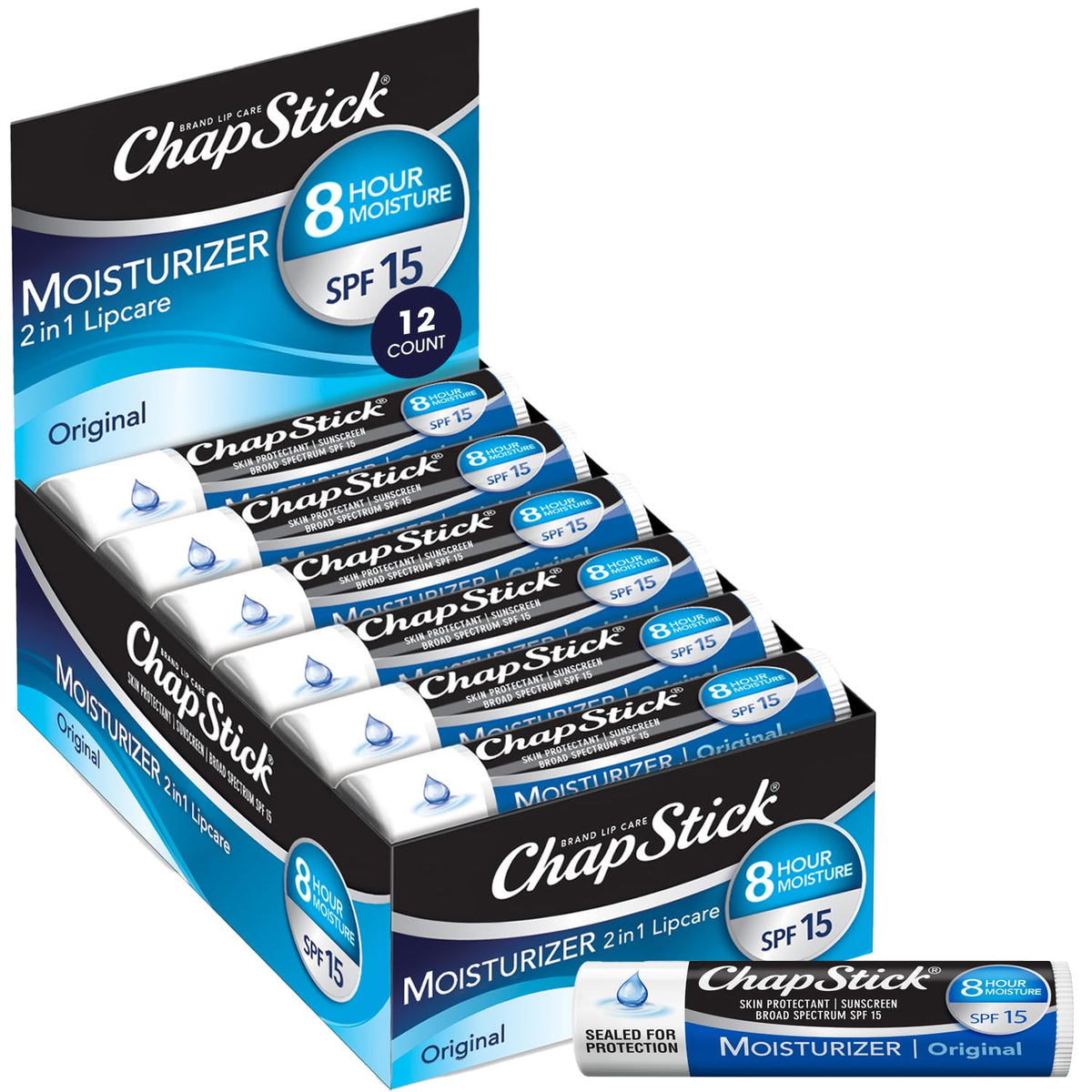 ChapStick Original Moisturizer SPF 15 tube ready for daily lip hydration.