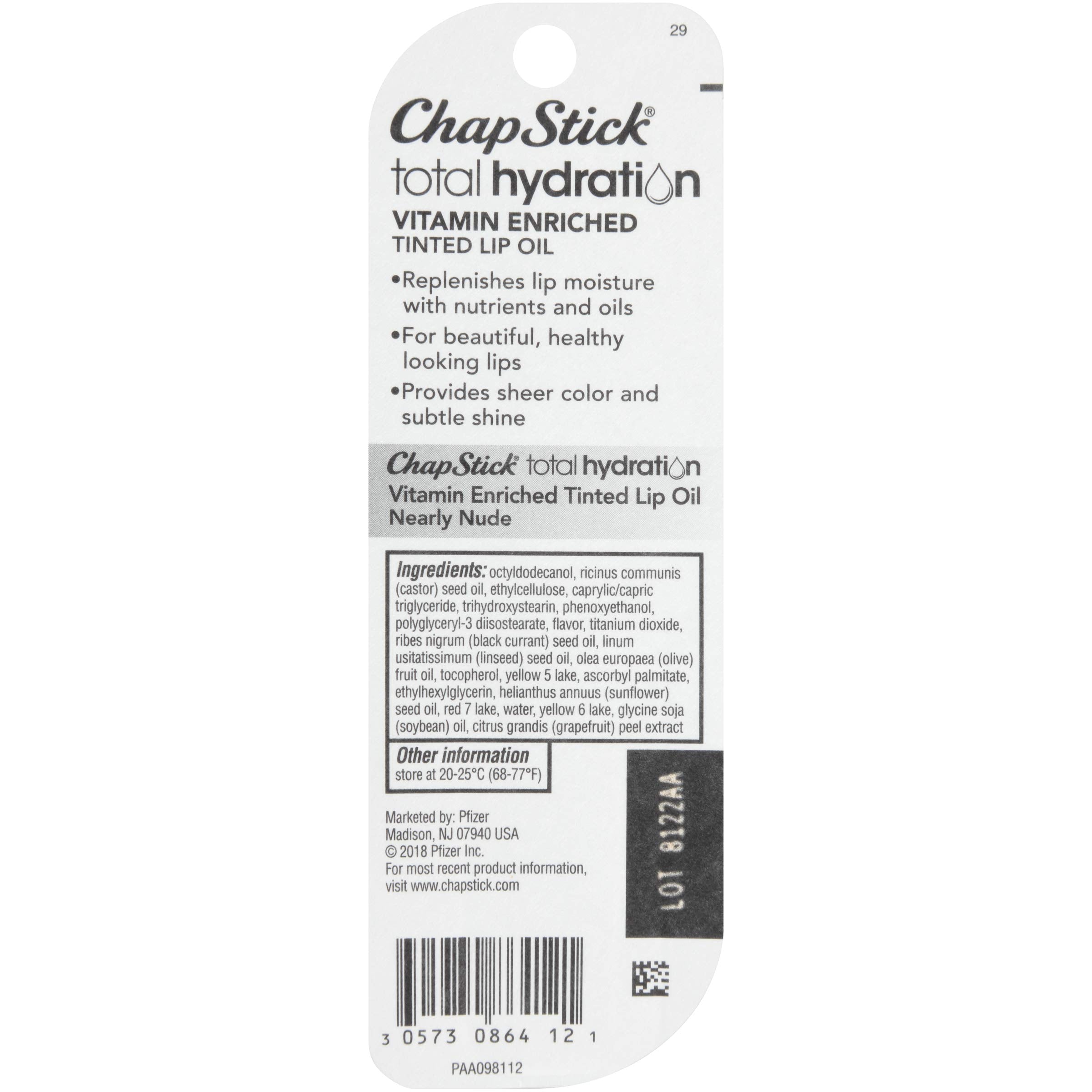Envase compacto de ChapStick Total Hydration Lip Oil 0,24 oz para retoques