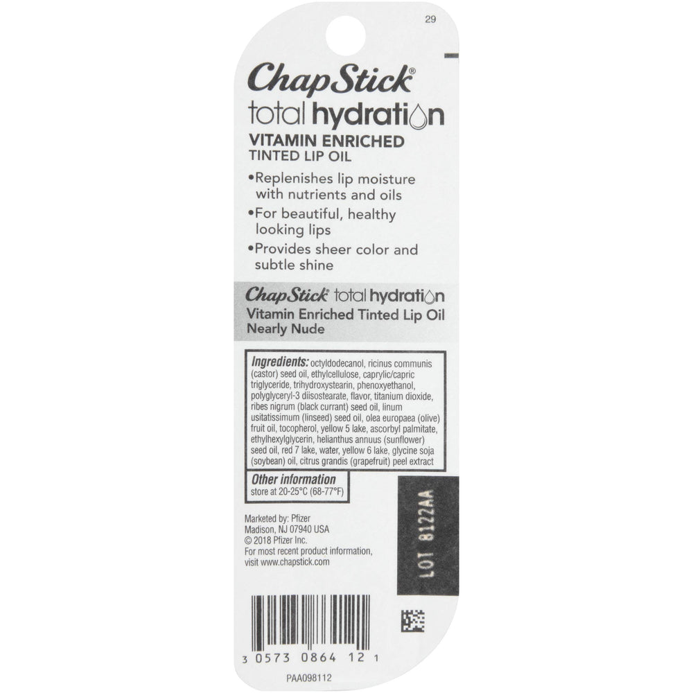Envase compacto de ChapStick Total Hydration Lip Oil 0,24 oz para retoques