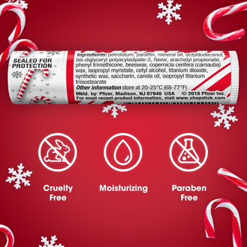 ChapStick Candy Cane compañero de viaje para labios hidratados.