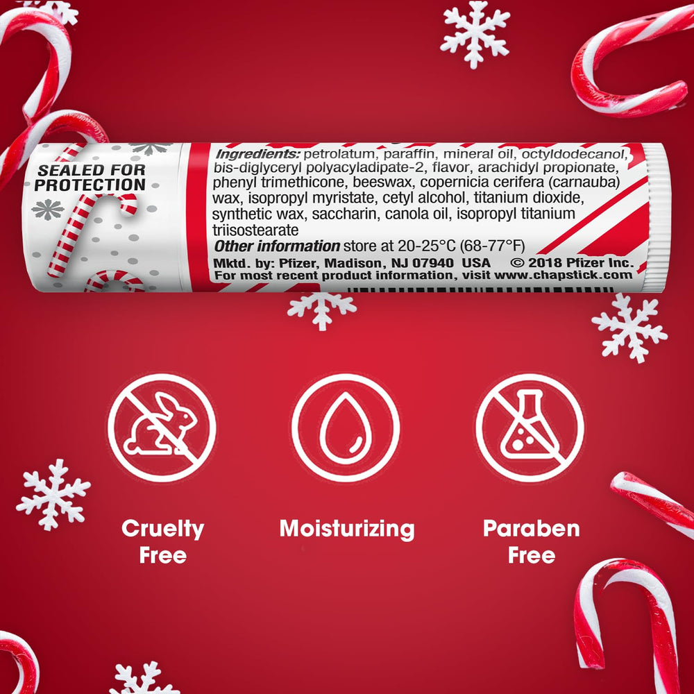 ChapStick Candy Cane compañero de viaje para labios hidratados.
