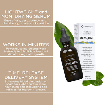 Fórmula natural de Dekohair con beneficios de cuidado capilar.