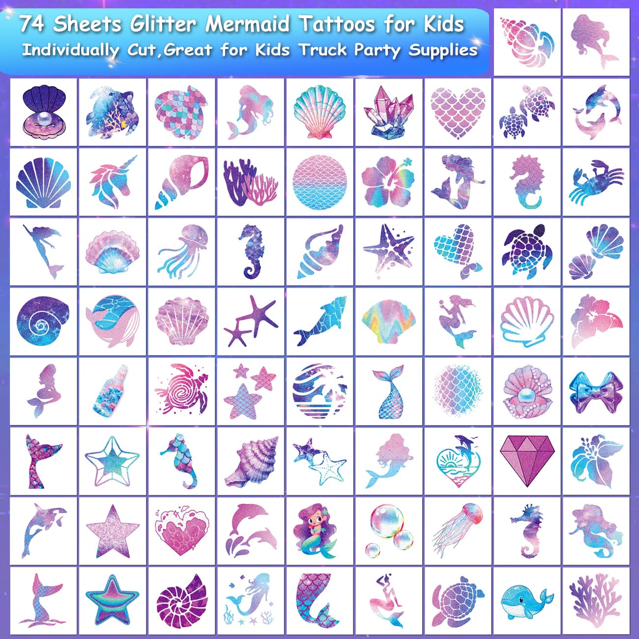 Hojas individuales CHARLENT con tatuajes brillantes para repartir.
