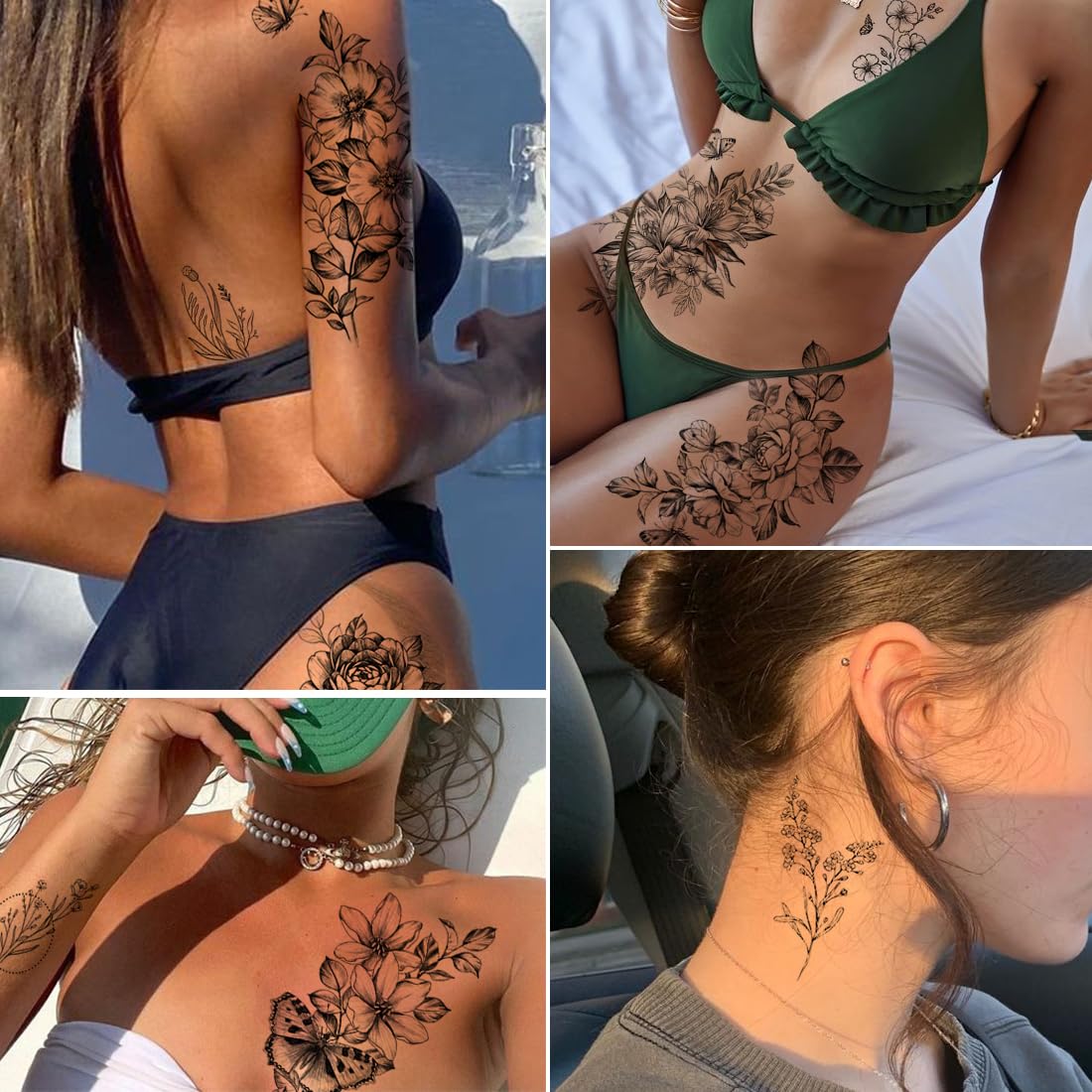 CHARLENT orquídeas tatuaje temporal, diseño delicado para cuello o muñeca.