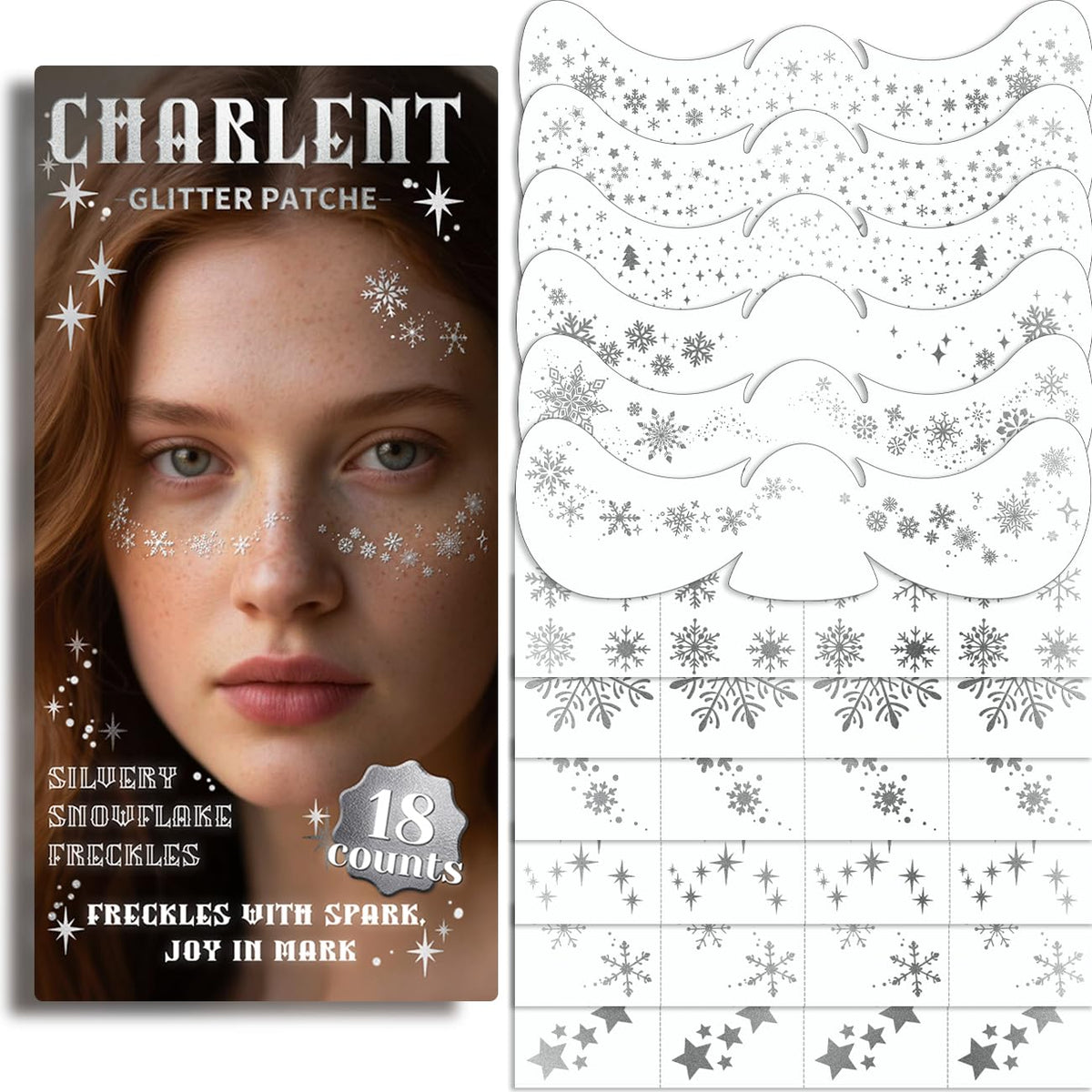 Tatuajes CHARLENT de pecas copos de nieve brillantes para rostro.