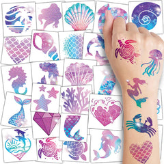 Tatuajes brillantes CHARLENT de sirena, 74 diseños para fiestas infantiles.