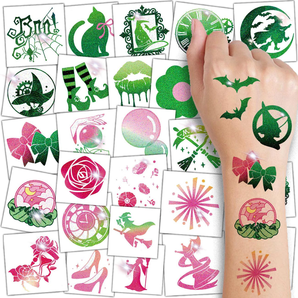 Tatuajes brillantes CHARLENT de brujas, 74 hojas para fiestas temáticas.