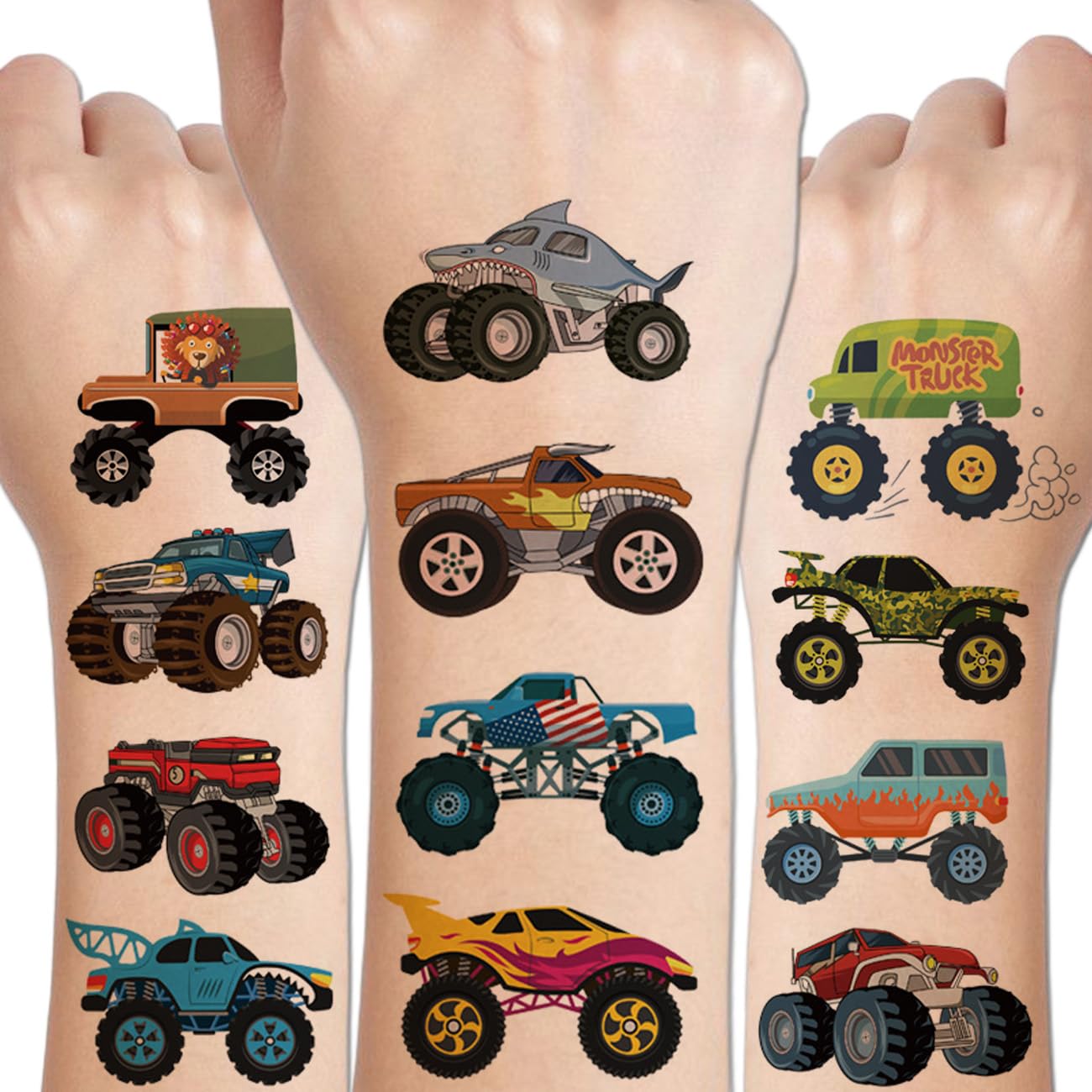 CHARLENT tatuajes camión monstruo para fiestas infantiles, resistentes al agua
