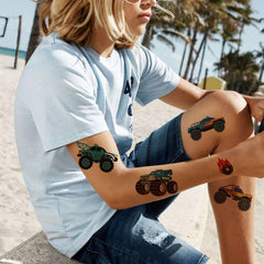 CHARLENT tatuajes camión monstruo para niños, colores vibrantes que duran varios días