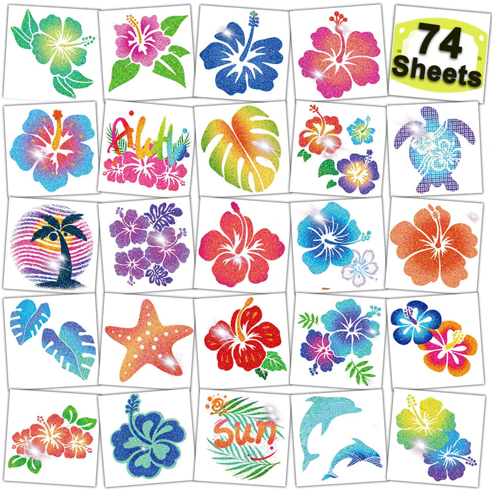 Tatuajes hibisco CHARLENT con purpurina para fiestas.