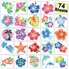 Tatuajes hibisco CHARLENT con purpurina para fiestas.