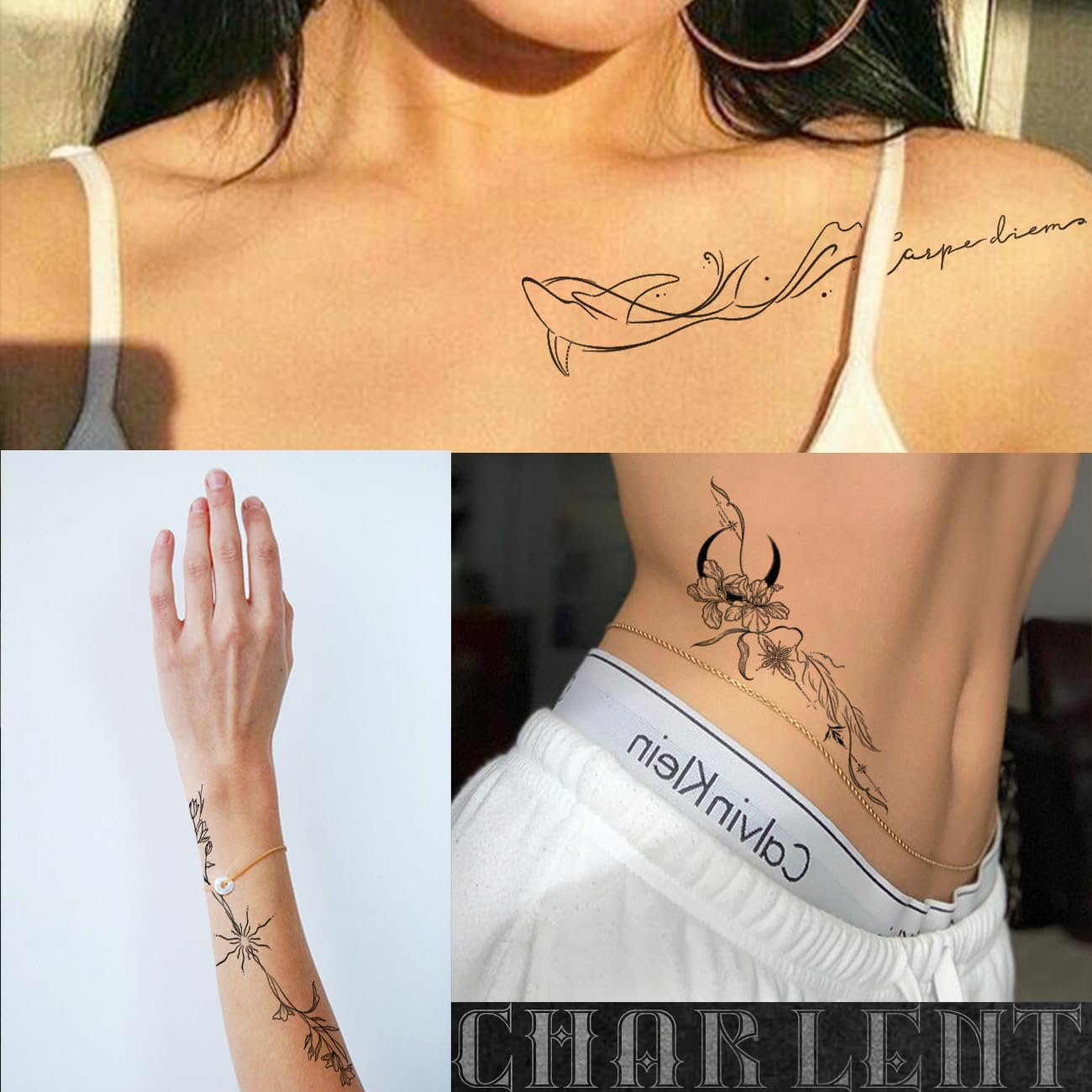 Tatuajes CHARLENT para cuello y hombro, estilo elegante y discreto