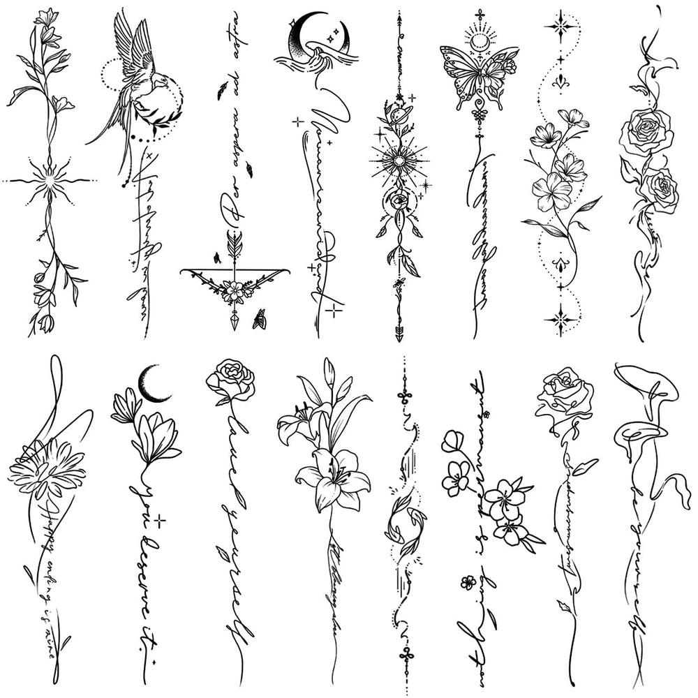 Tatuajes temporales CHARLENT con líneas florales para espalda, aspecto natural