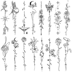 Tatuajes temporales CHARLENT con líneas florales para espalda, aspecto natural