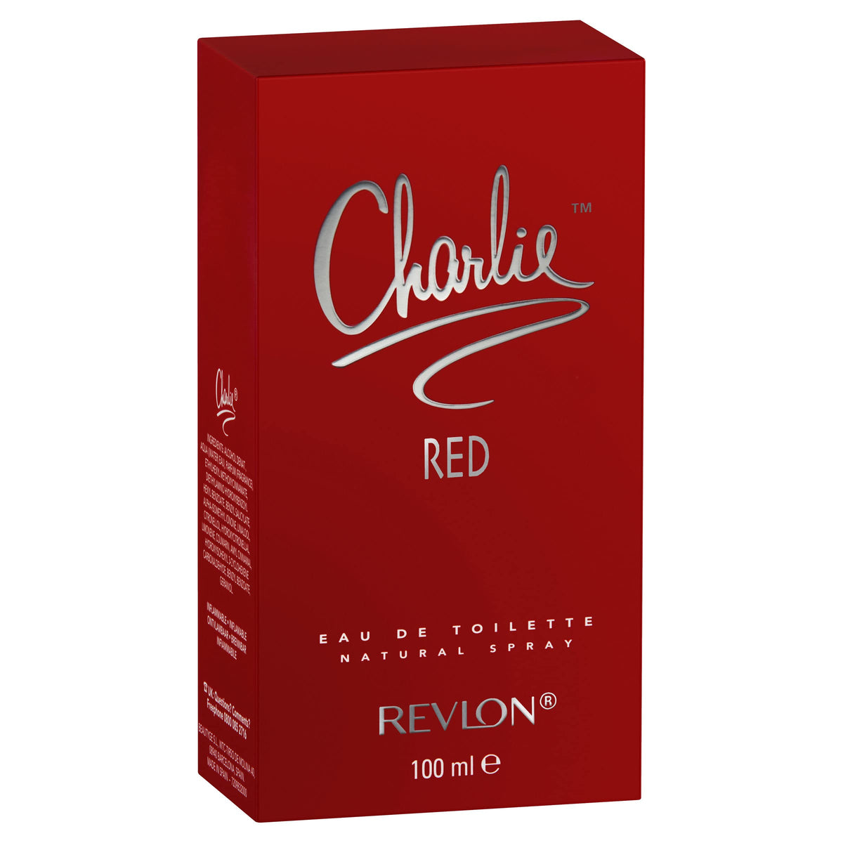 Charlie Red de Revlon, botella frontal, fragancia elegante para el día a día