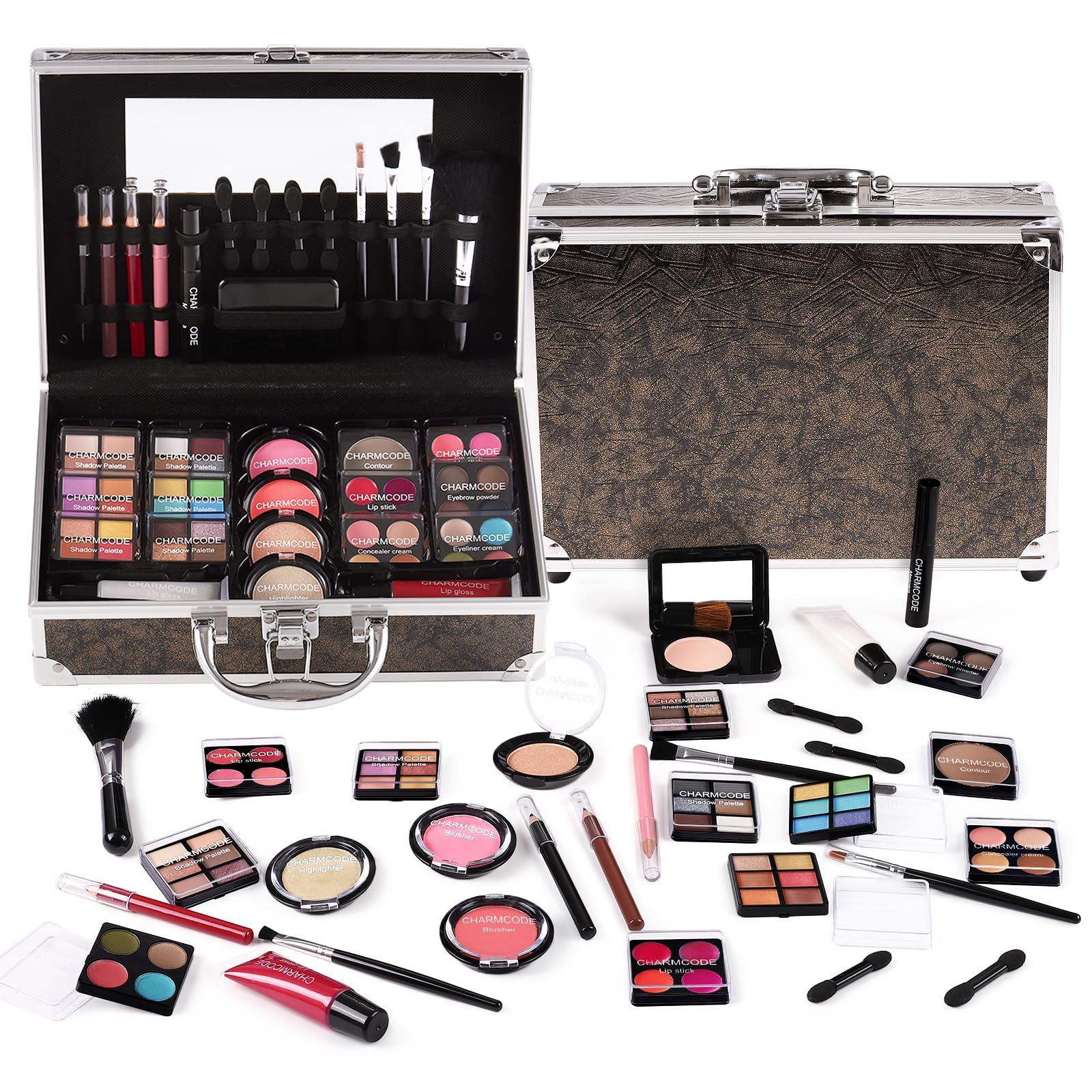 CHARMCODE kit maquillaje caja portátil para viaje con todo lo esencial.