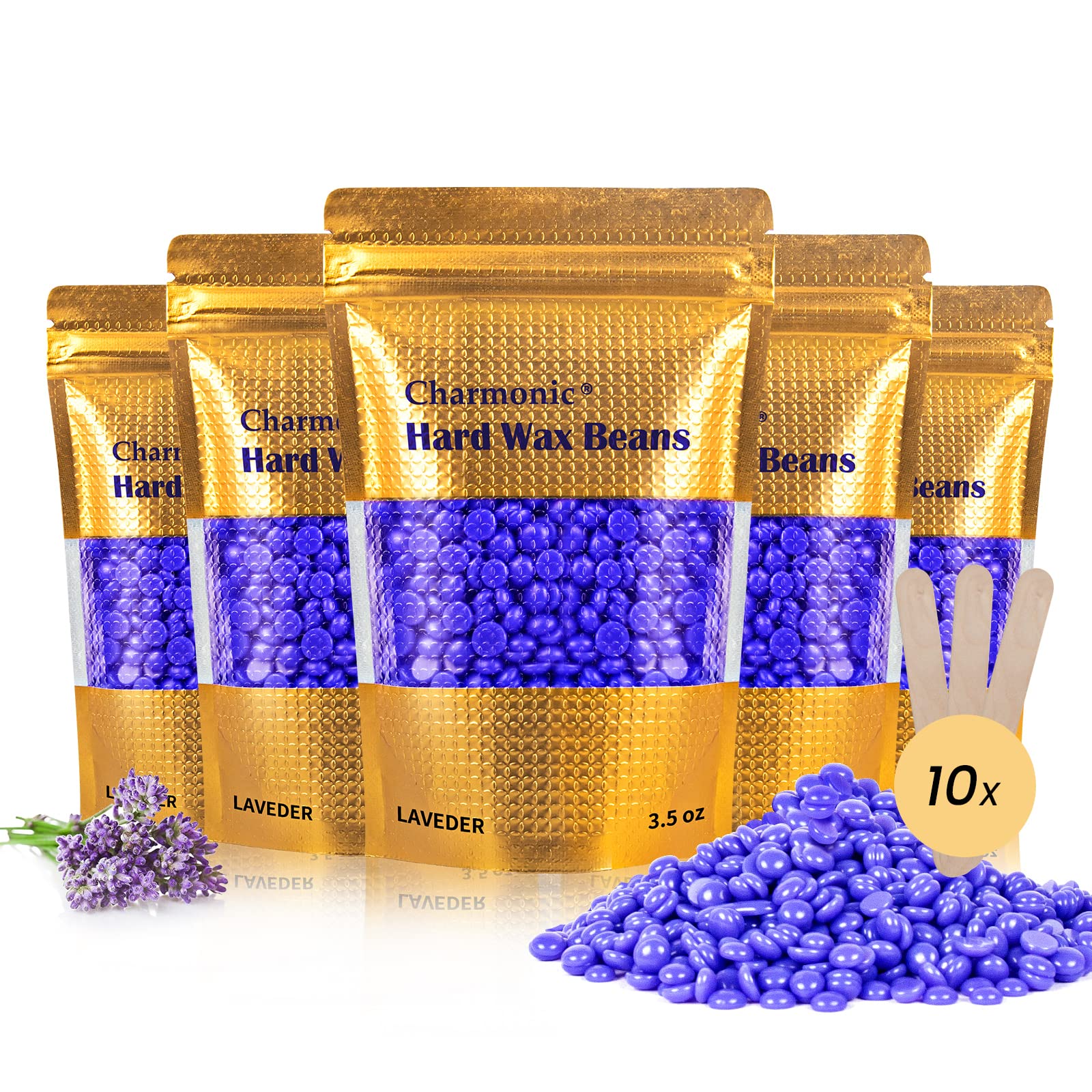 Charmonic cera dura en perlas lavanda 500 g para depilación suave y eficiente.
