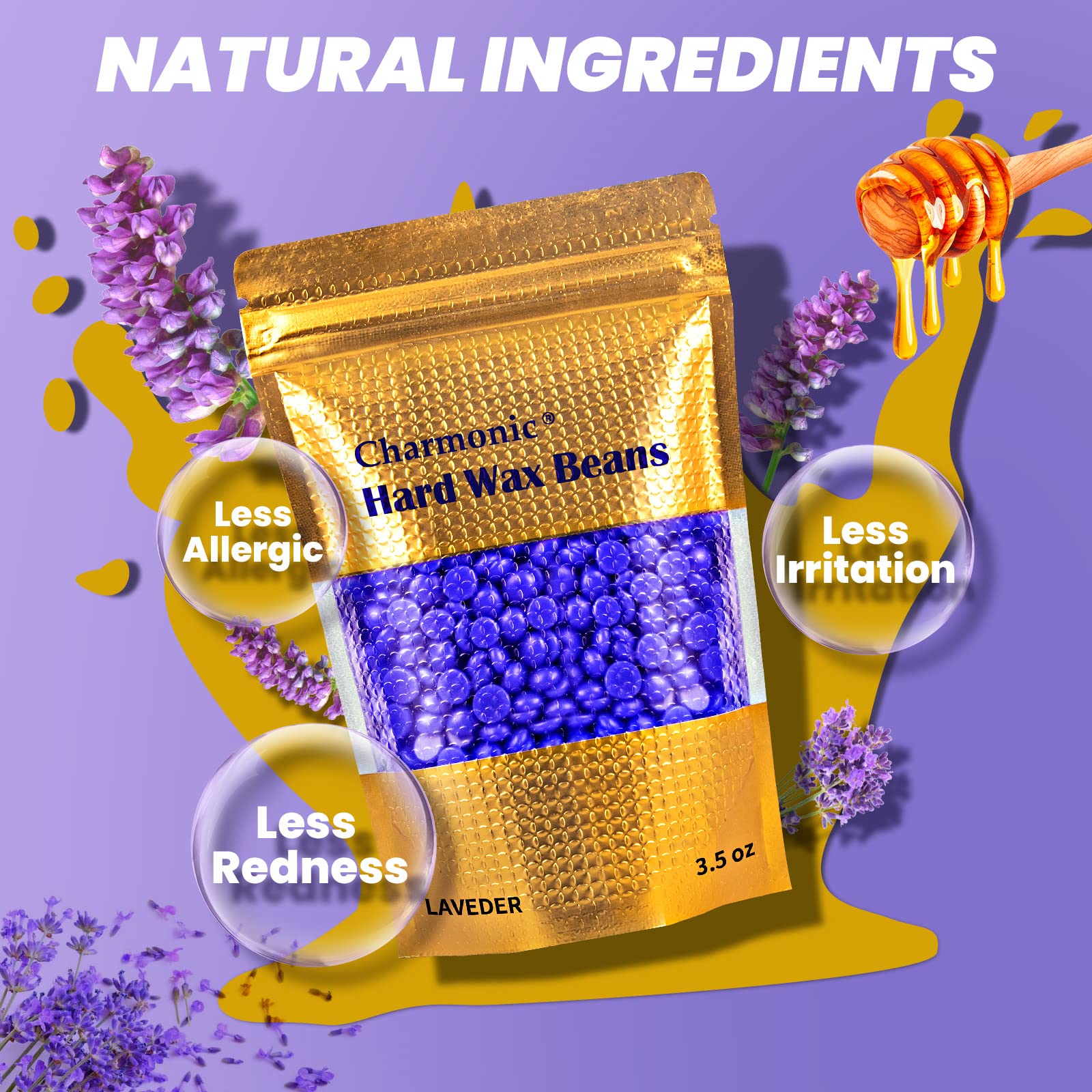 Envase lavanda: piel preparada para depilación con aroma suave.