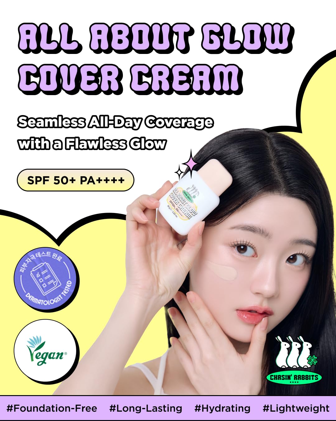 CHASIN' RABBITS All About Glow Cover Cream textura sedosa que hidrata la piel