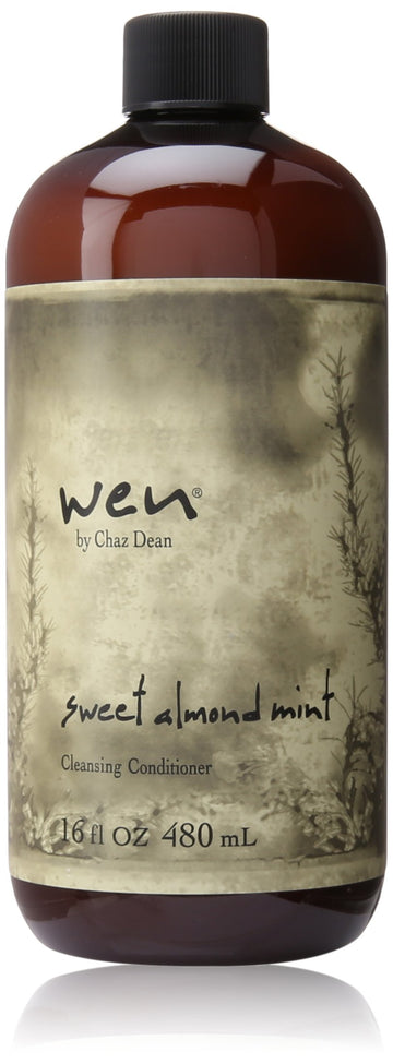 ChazDean Wen Cleansing Conditioner Sweet Almond Mint, botella frontal, cabello suave y manejable.