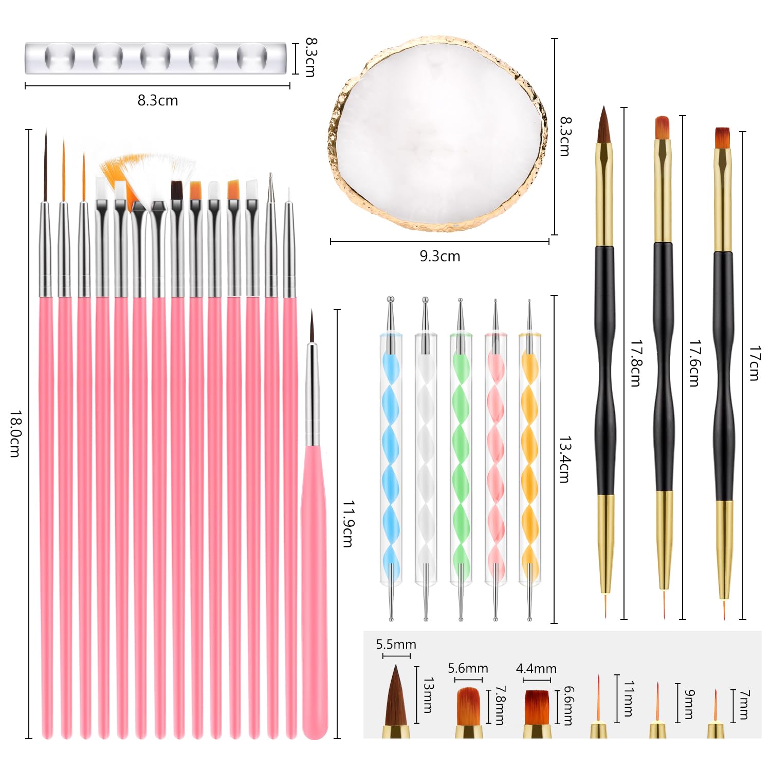 Chemailon: pinceles-uñas-15-pinceles, ideales para mezclar color y texturas.