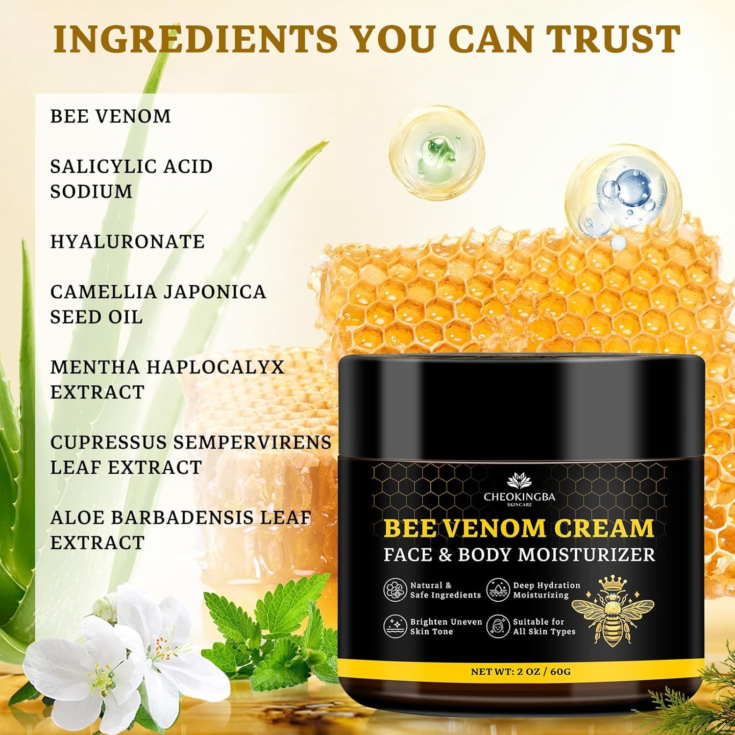 CHEOKINGBA crema veneno abeja textura suave para uso diario facial y corporal