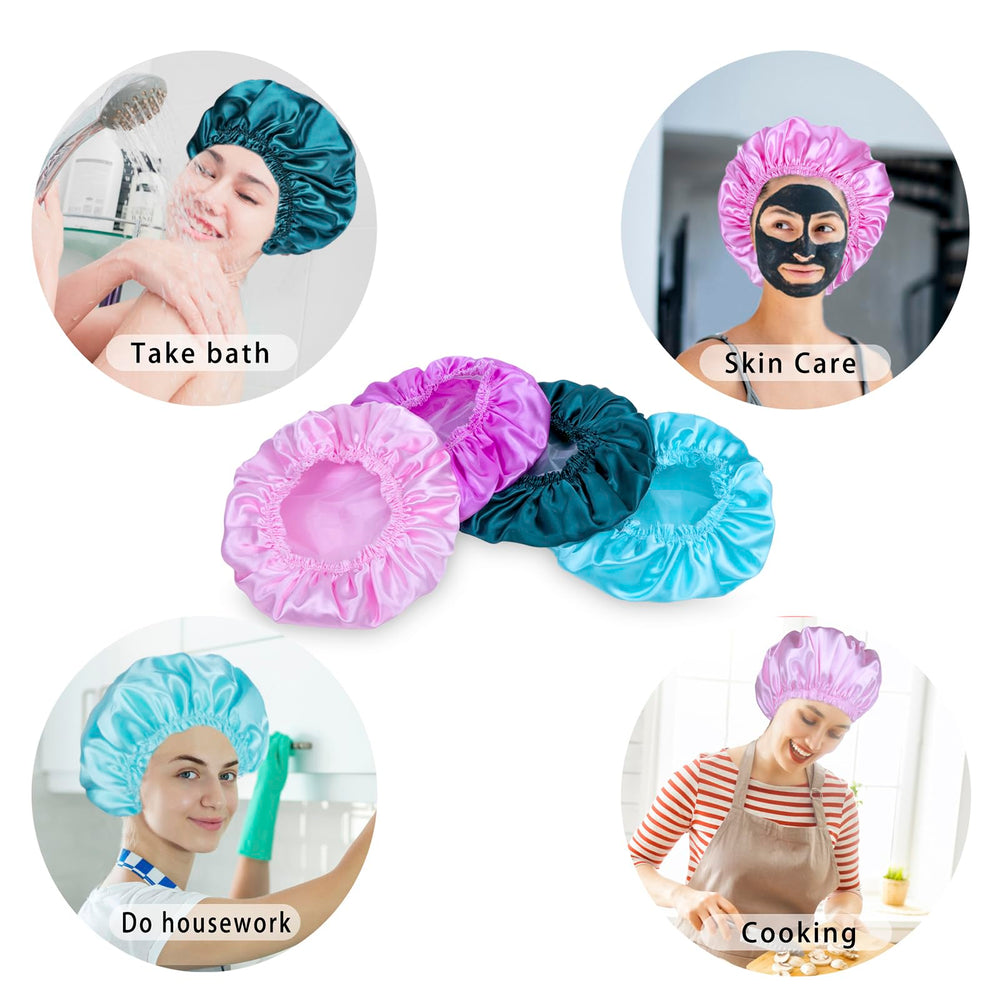 Gorro de ducha CHFONG azul con elástico, ideal para cabello voluminoso