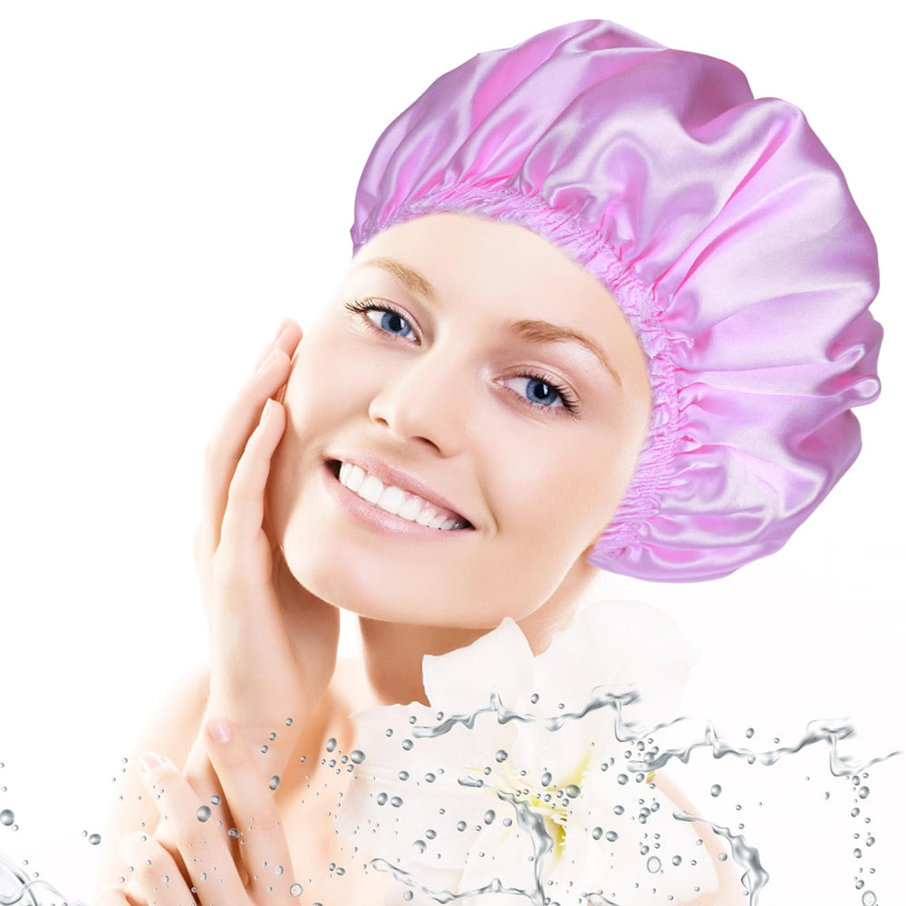 Gorro de ducha CHFONG azul con elástico, ideal para cabello voluminoso