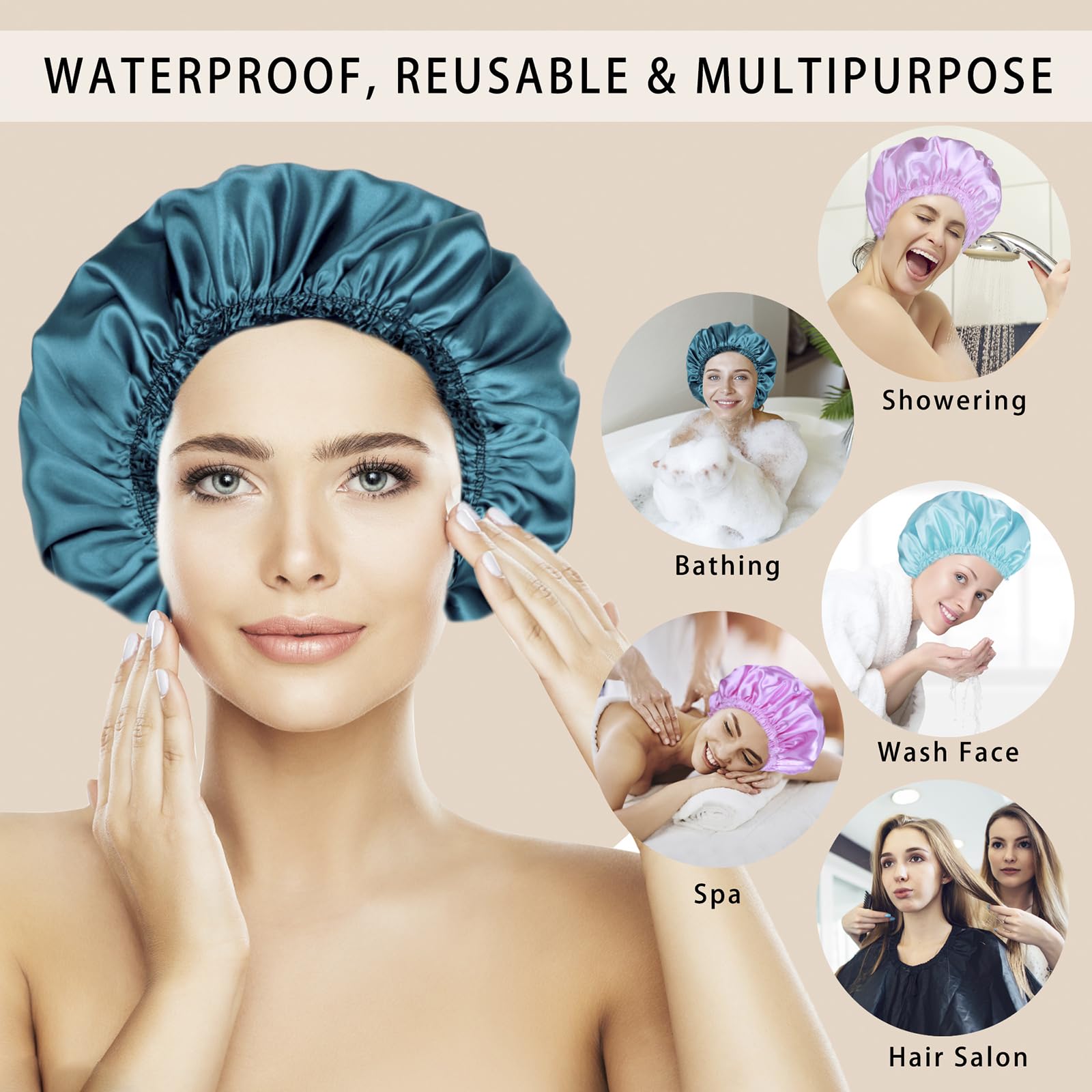 Gorro de ducha CHFONG blanco con elástico, protege el cabello durante la ducha