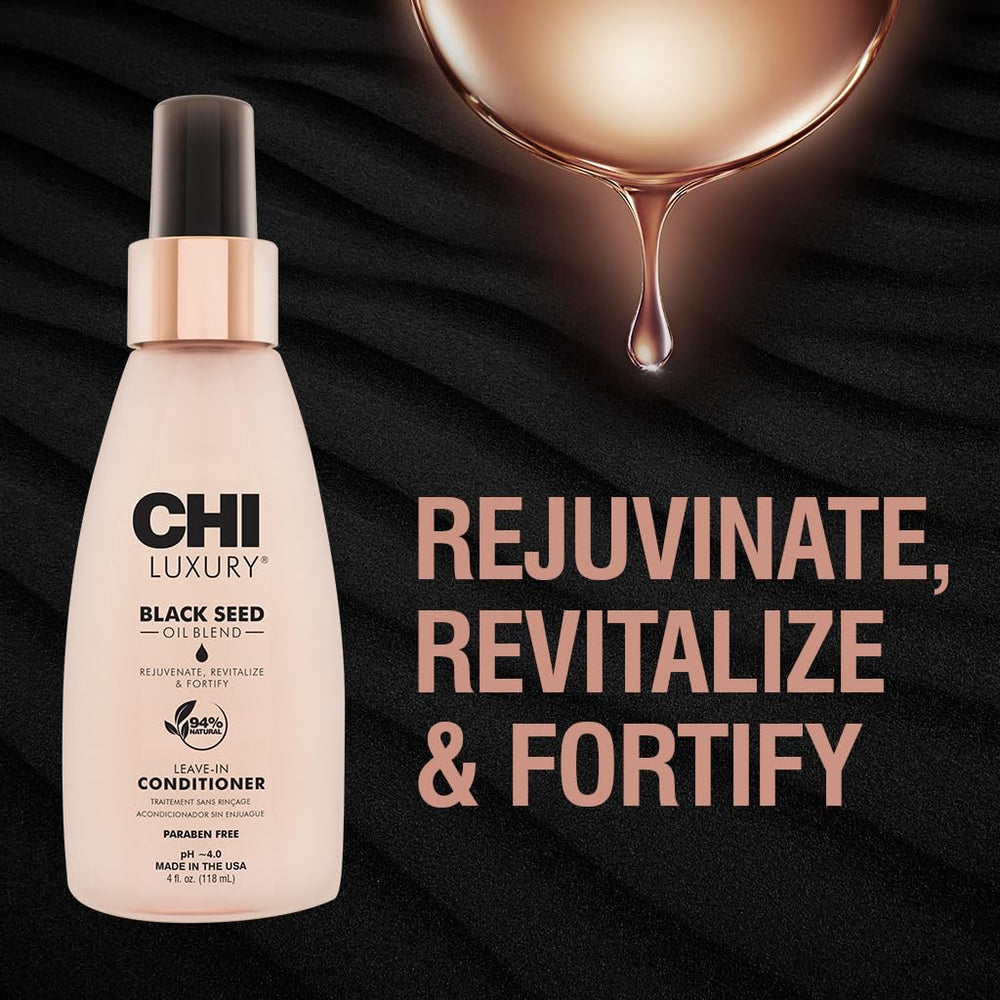 CHI Aceite de Semilla Negra, ofrece suavidad y nutre el cabello para un acabado sedoso.