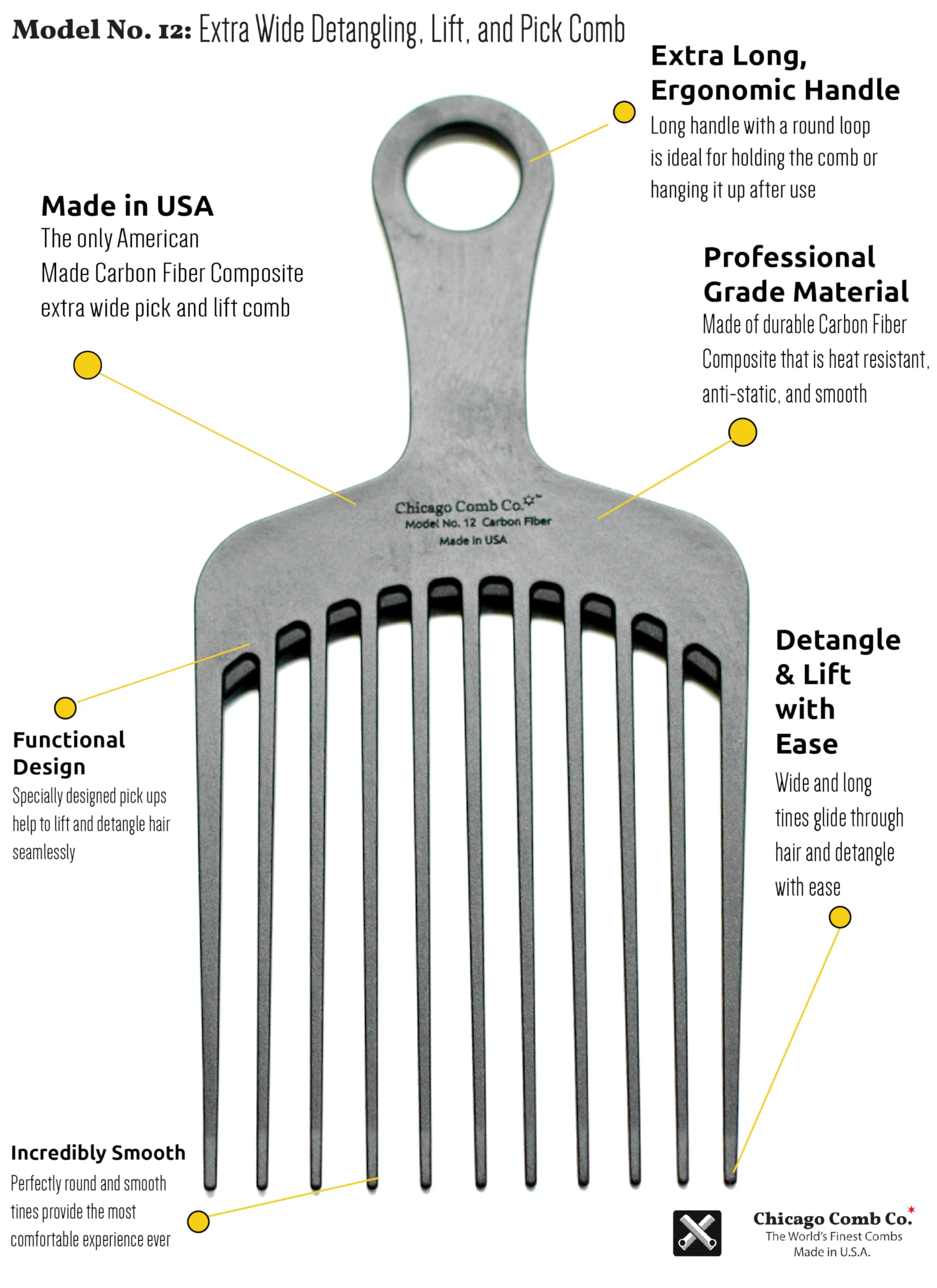 Chicago Comb Model 12: hecho en Estados Unidos, duradero y preciso.