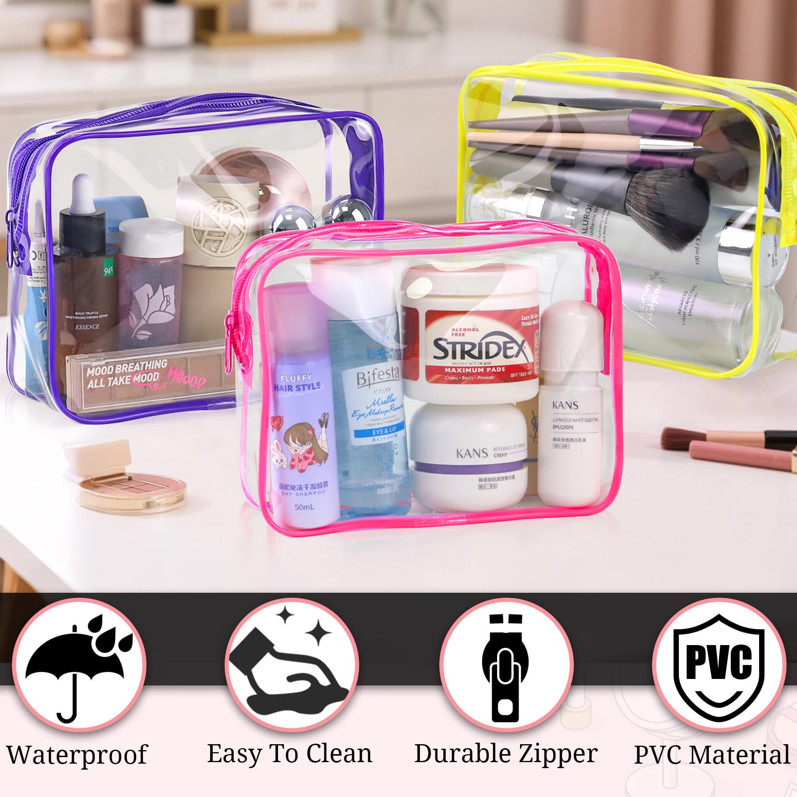 CHICAUP bolsa maquillaje transparente con cremallera y cierre seguro