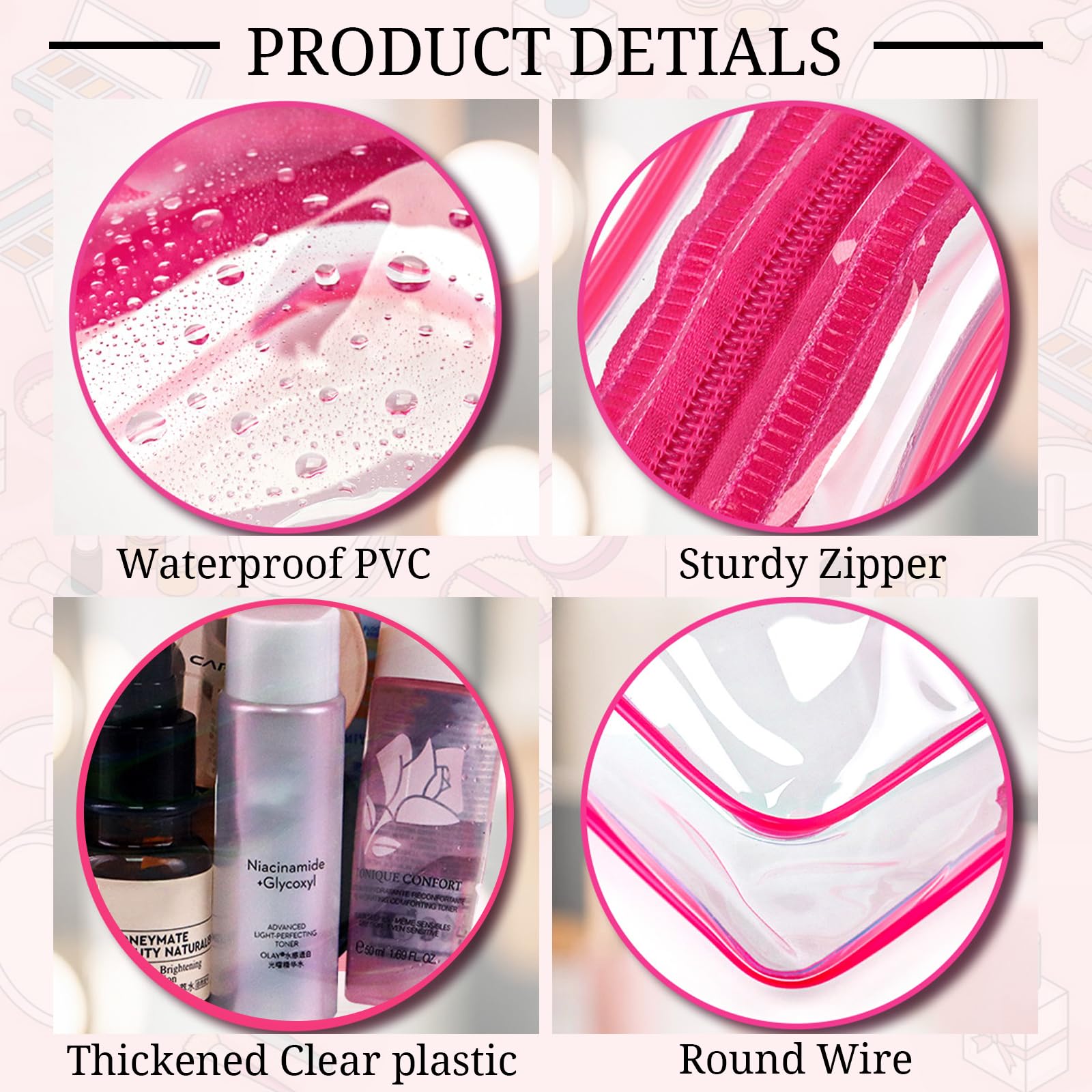 CHICAUP bolsa aseo transparente de PVC duradera para viaje diario