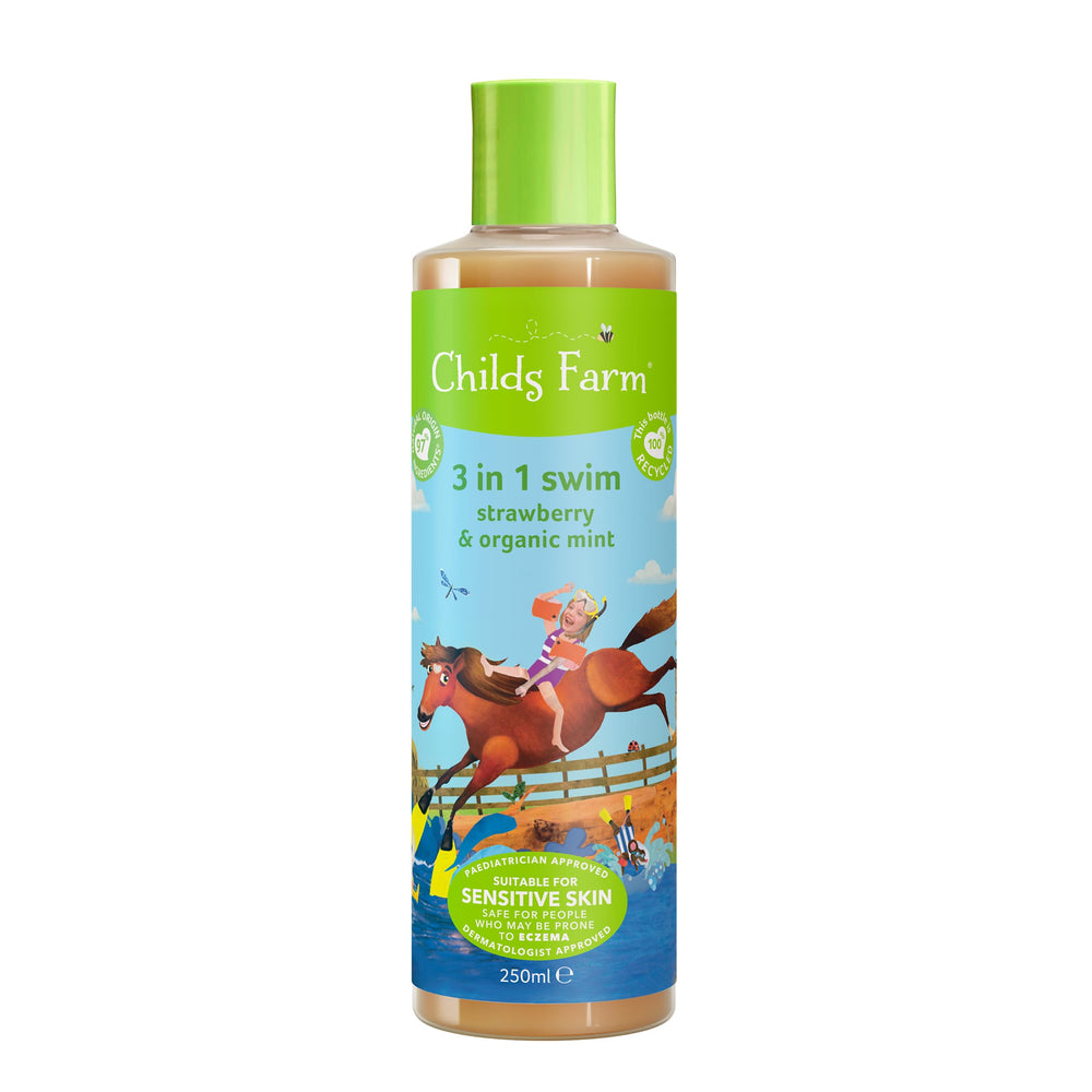Childs Farm 3 en 1 para niños, botella en baño con aroma fresa y menta, uso diario