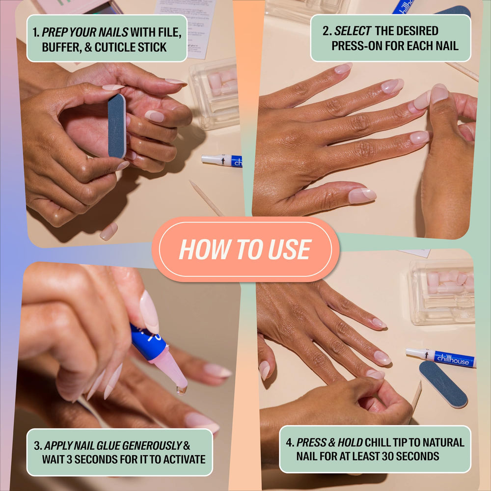 Chillhouse Chill Tips: pegamento de uñas para fijación segura.