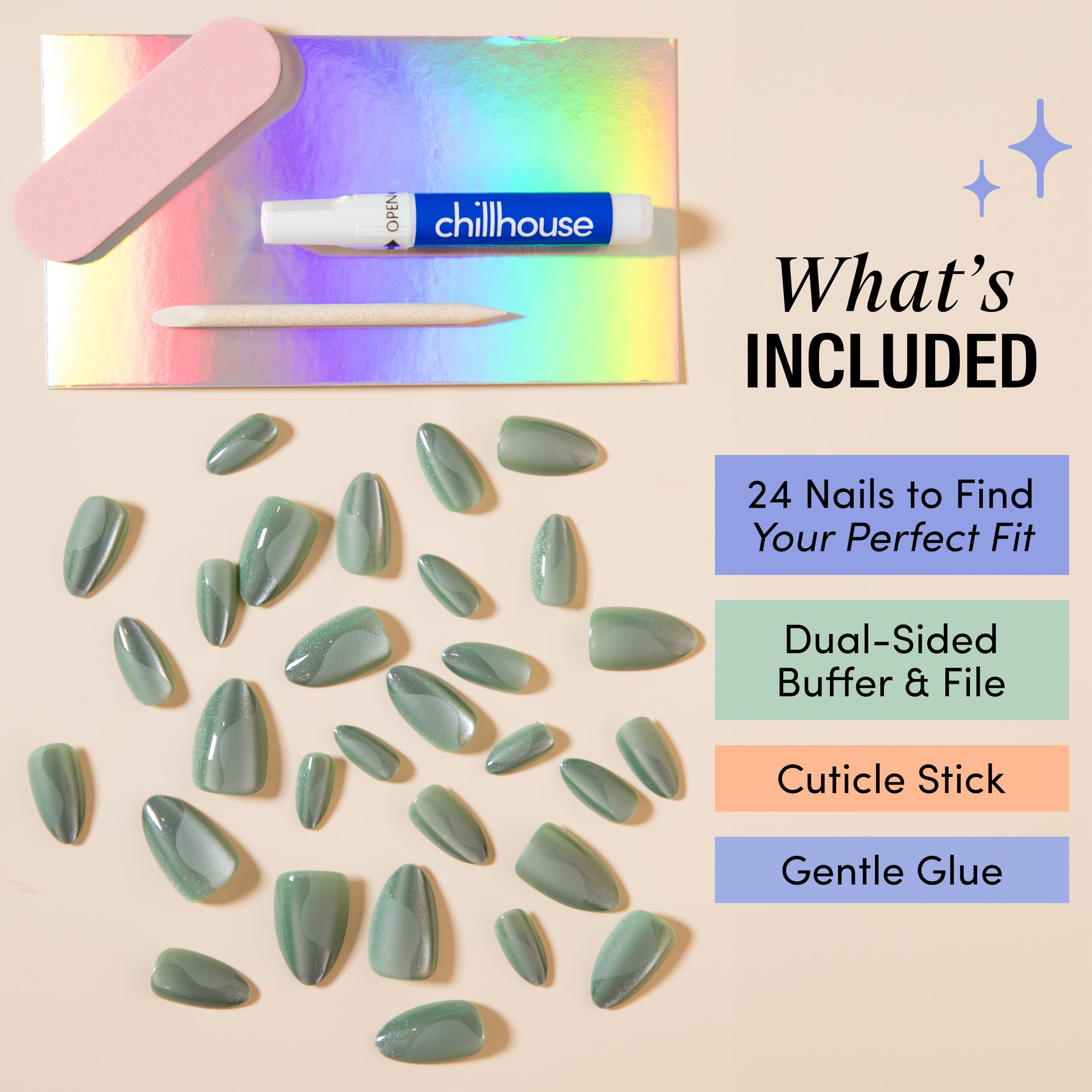 Chillhouse Chill Tips Sea Siren Almond, acabado brillante para manicura duradera y llamativa.