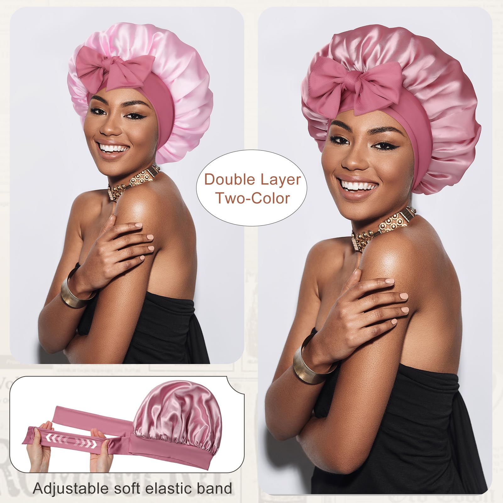 CHLINS bonete satinado para dormir, doble capa que protege el cabello.