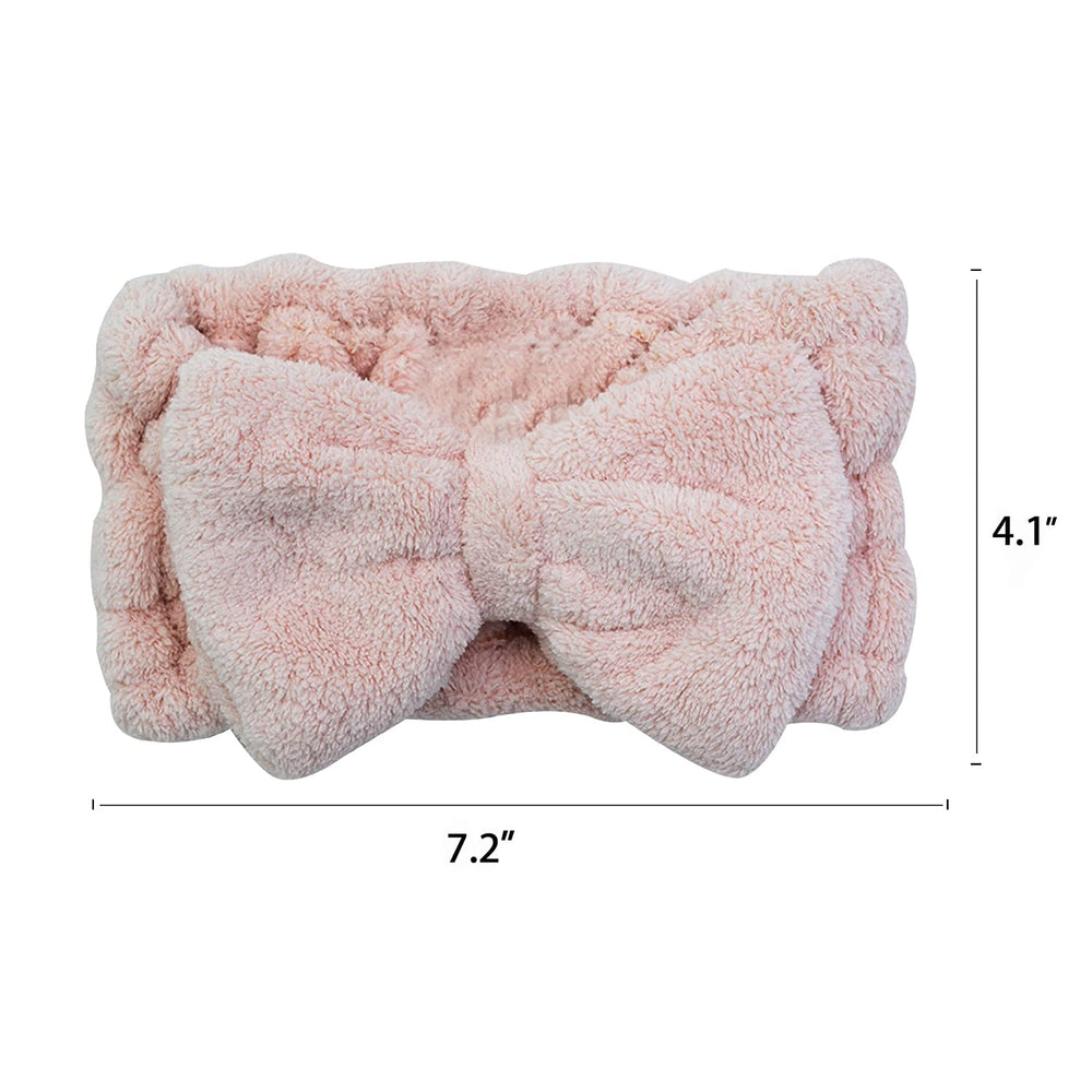 Diadema Chloven con lazo rosa para spa y cuidado facial