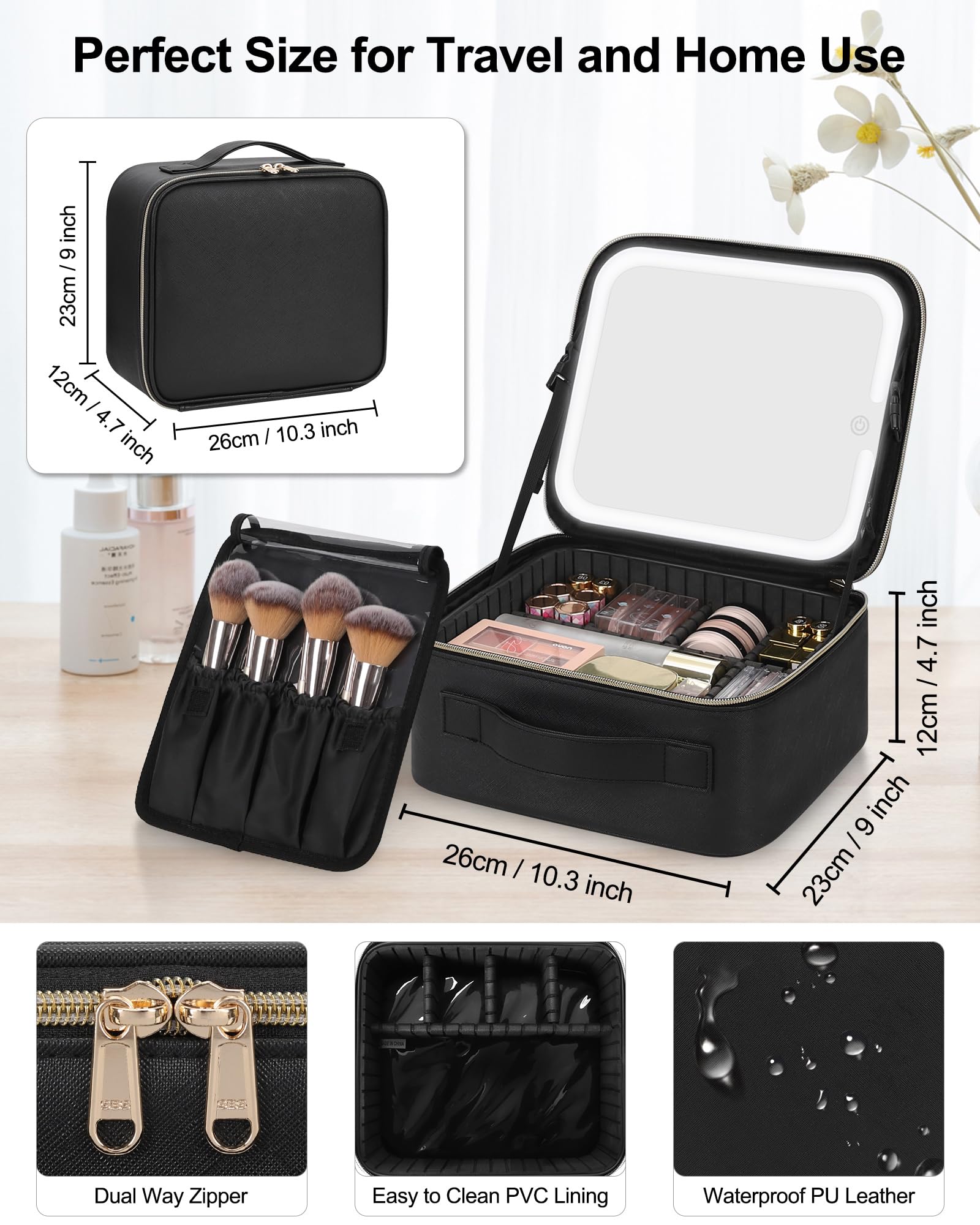 Chomeiu estuche maquillaje con divisores ajustables para organizar cosméticos