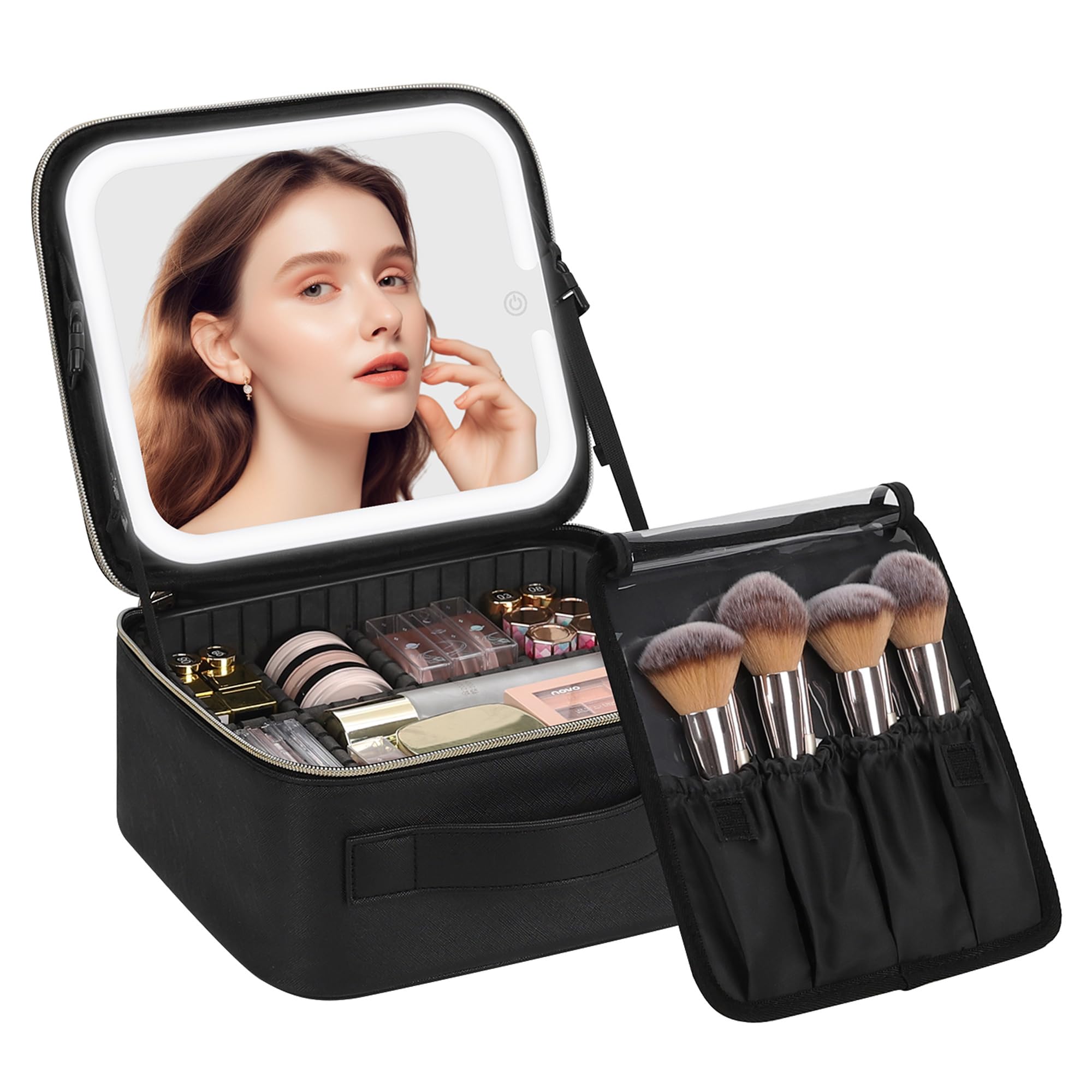 Chomeiu estuche maquillaje con espejo LED frontal para iluminación clara durante el retoque