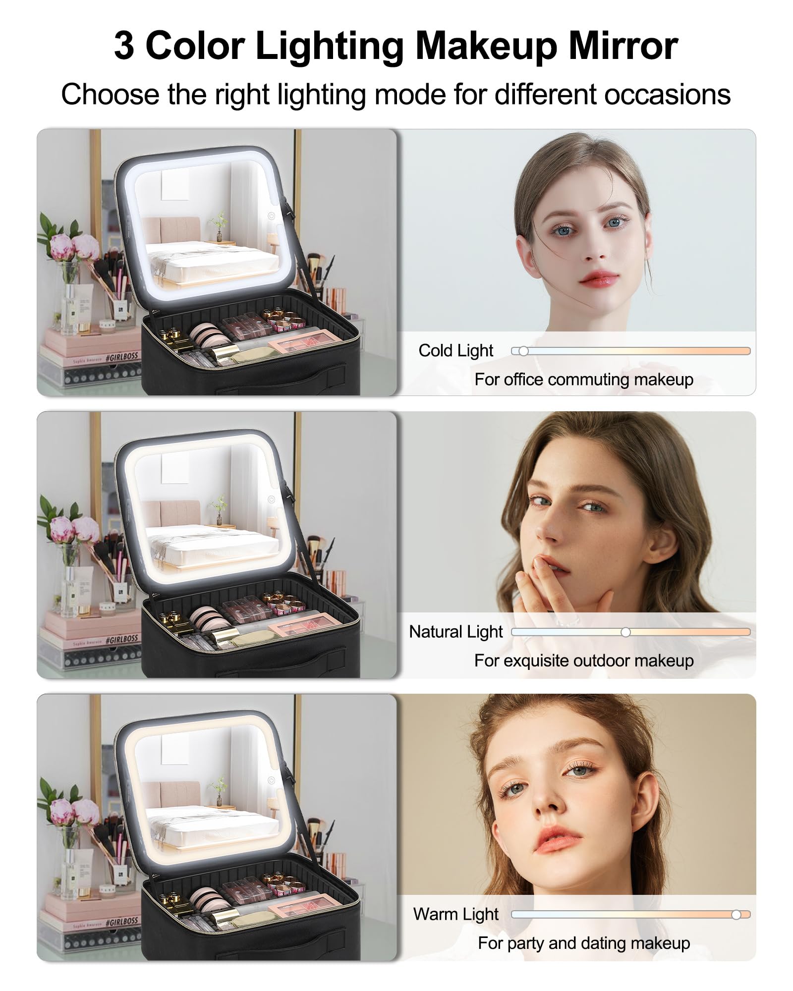 Chomeiu estuche maquillaje luz triple con tres tonos para adaptar la iluminación