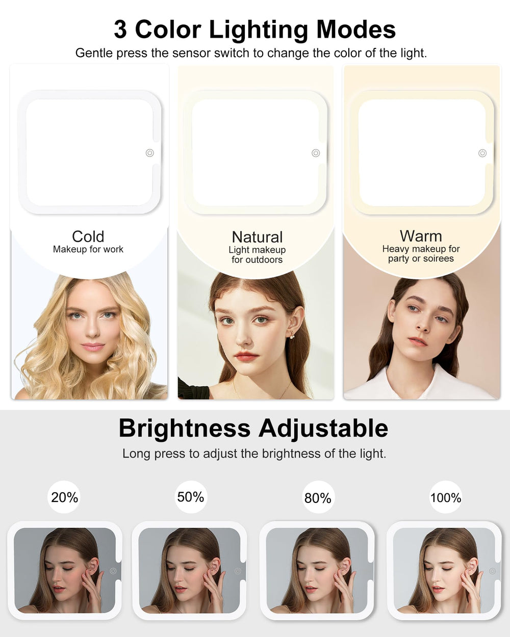 Chomeiu estuche con luz LED en tres tonos para maquillaje con buena visibilidad.